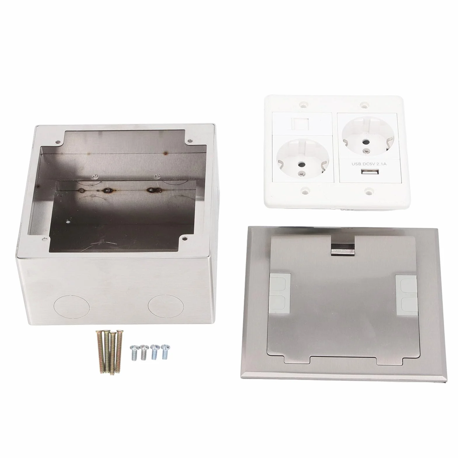 Podłogowa Skrzynka Wyjściowa, 2500W 16A 2 Gniazda 1 Port USB 1 Port Komputera Wpuszczane Gniazdo Podłogowe Wodoodporny Wielofunkcyjny Pudełko z Gniazdkiem Elektrycznym dla
