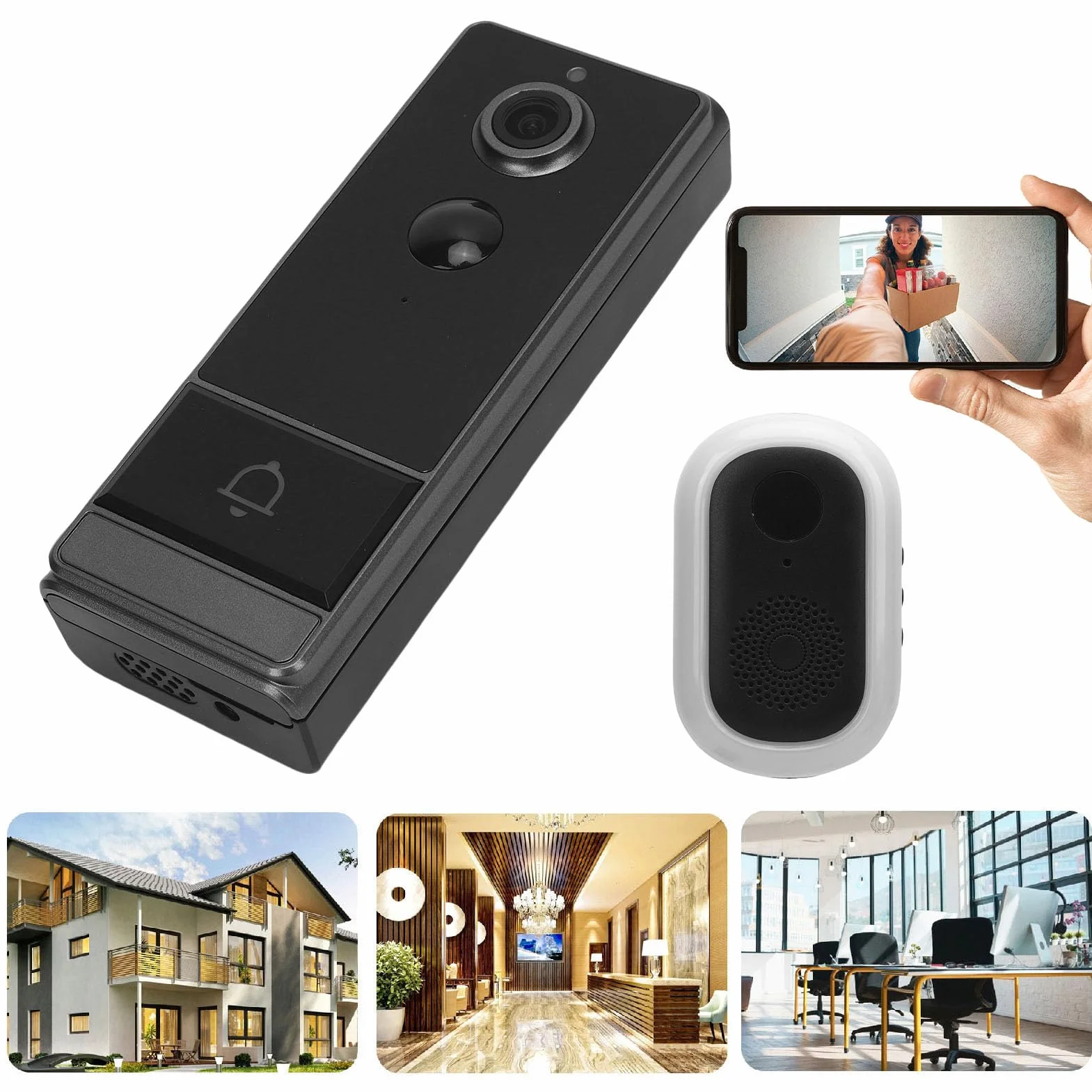 Luocute Bezprzewodowy Dzwonek do Drzwi z kamerą, 2.4G WiFi, Aplikacja do Zdalnego Monitorowania, Rozmowa Dwukierunkowa, Obiektyw 120 Stopni, IP67, Inteligentna Kamera Bezpieczeństwa