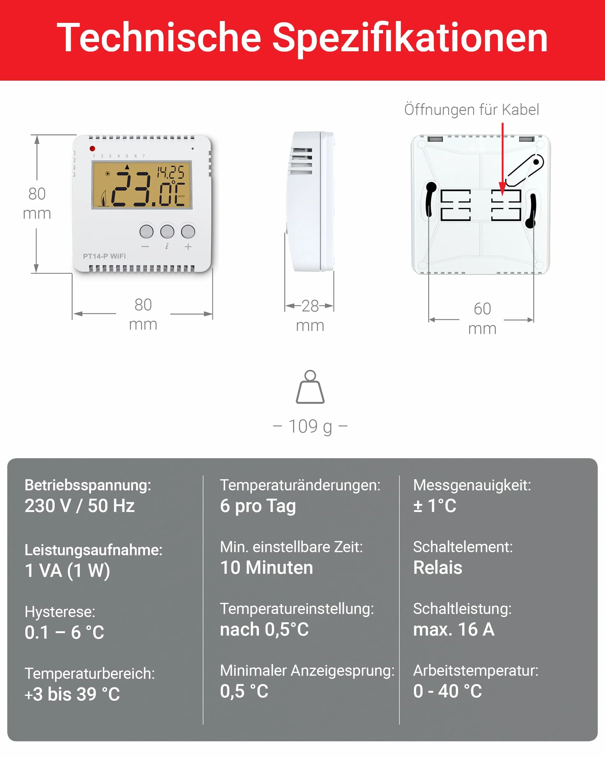 Elektrobock Termostat Programowalny Biały 8 x 2.8 x 8 cm