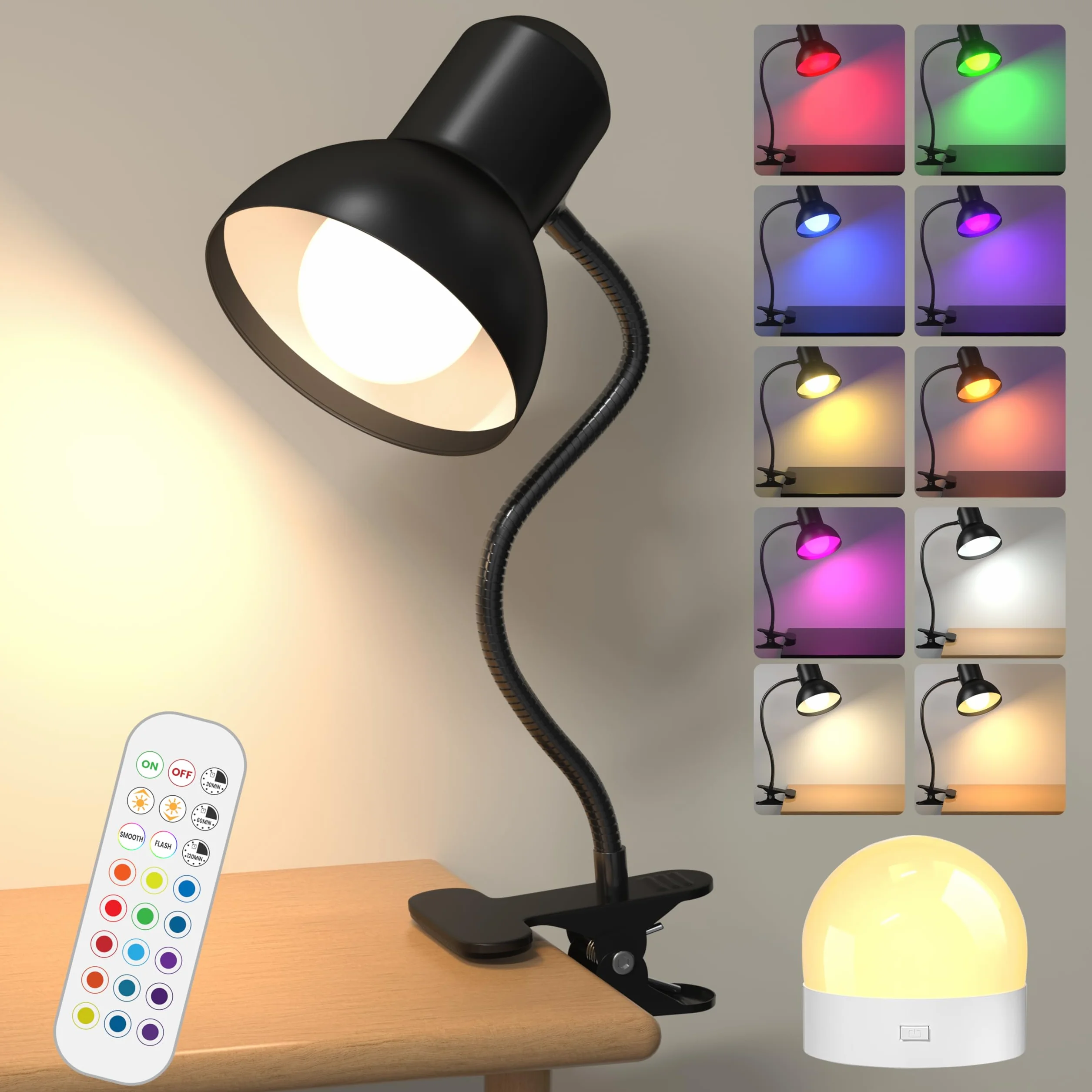 Bezprzewodowa Lampka do Czytania z Klipsem RGB USB-C 15 Kolorów 10 Poziomów Jasności Ochrona Wzroku