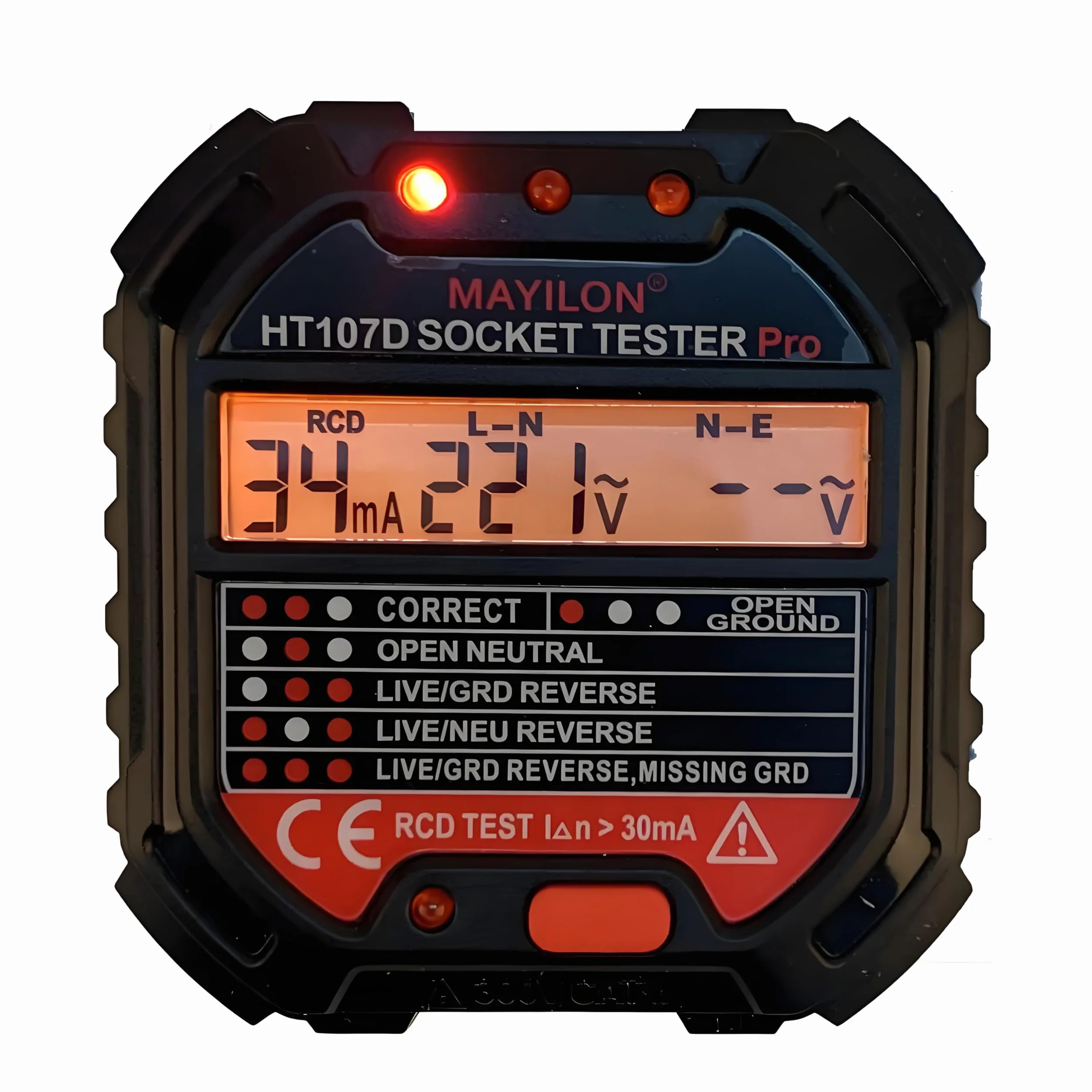 Tester obwodów HT107D Tester gniazda zasilania z wyświetlaczem LCD Narzędzie do kontroli awarii sieci elektrycznej Tester gniazd do szkół laboratoryjnych fabryk