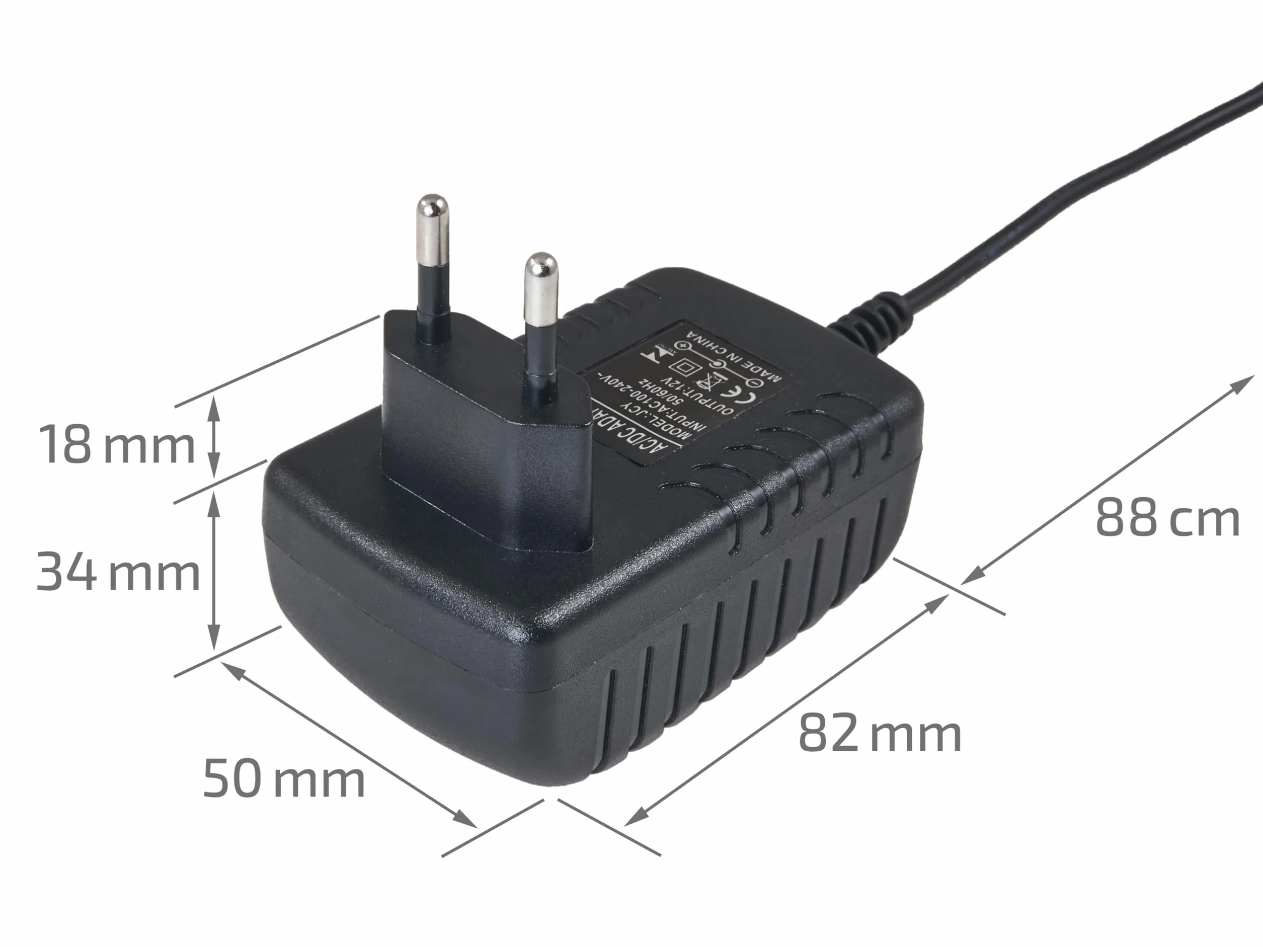 Zasilacz Wtyczkowy LED 12V 24W 2A z Włącznikiem IP20 Pasywne Chłodzenie 82x50x34mm Czarny