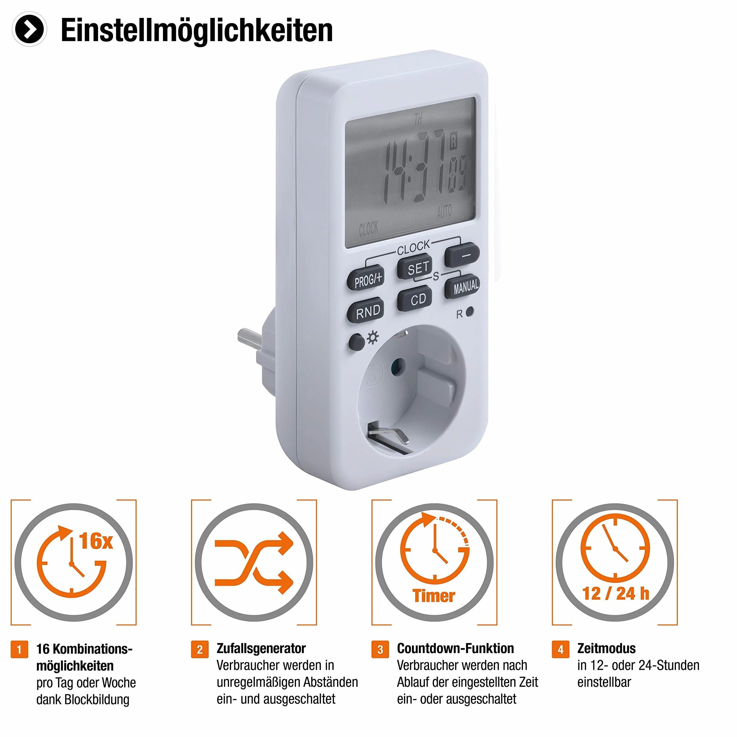 Meister Cyfrowy programator czasowy 3600 W 10 programów z funkcją odliczania i generatorem losowym