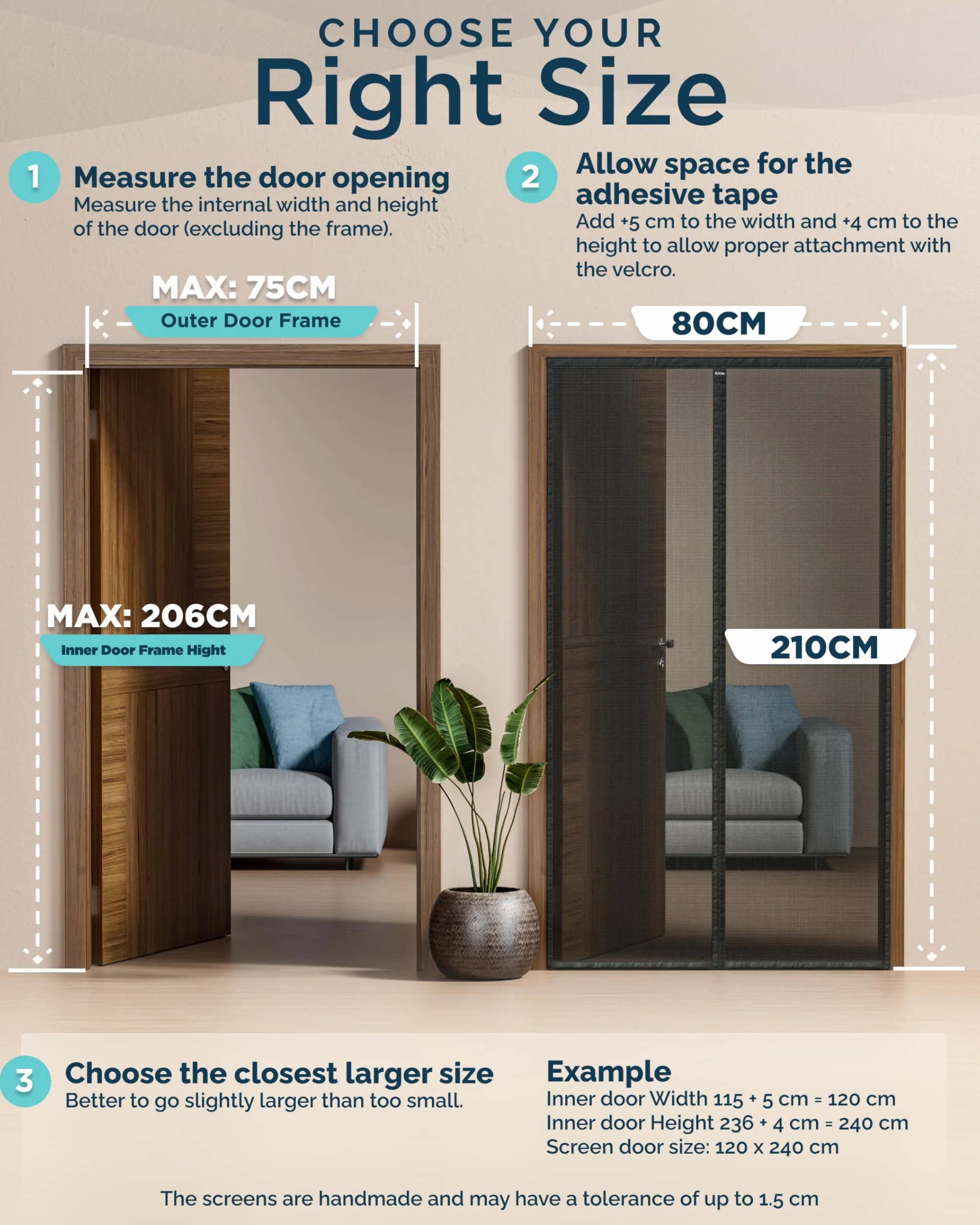 ARCOL Magnetyczna moskitiera premium 80 x 210 cm z włókna szklanego - ultracienka siatka przeciw owadom, automatyczne zamykanie magnesami