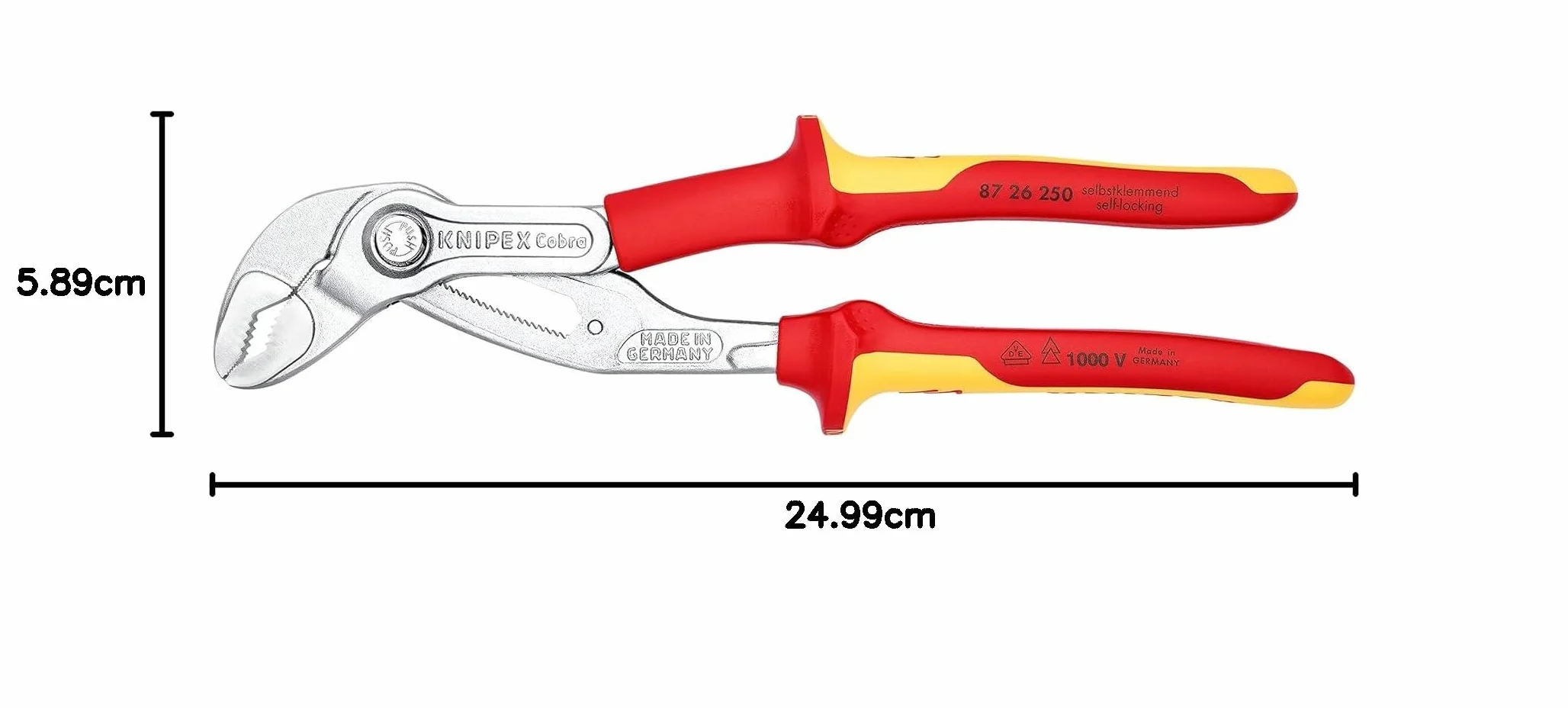 KNIPEX Cobra VDE Szczypce nastawne do rur izolowane chromowany 250 mm