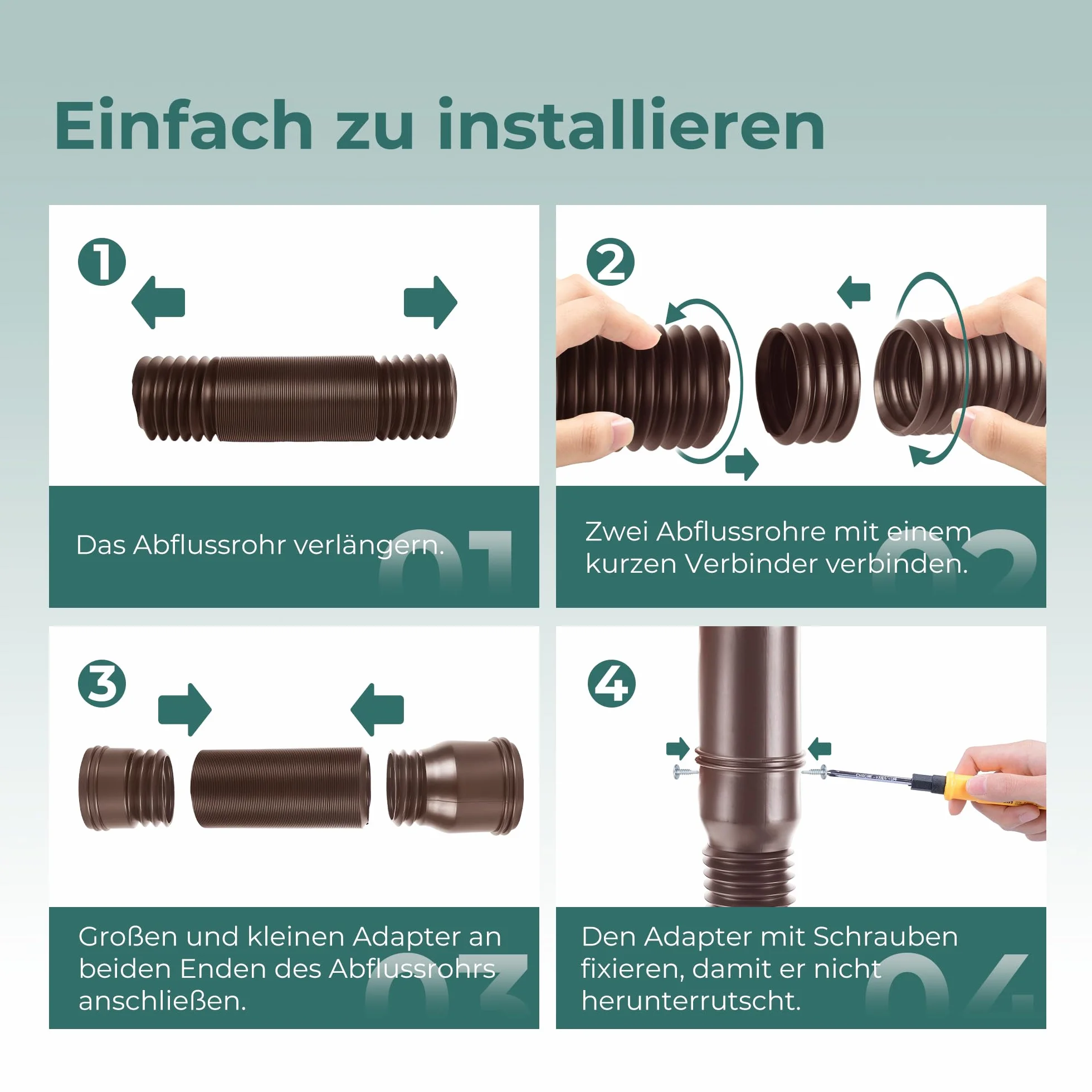 Rynna dachowa elastyczna rura spustowa 80/100 mm przedłużenie 47-150 cm brązowa 2 sztuki