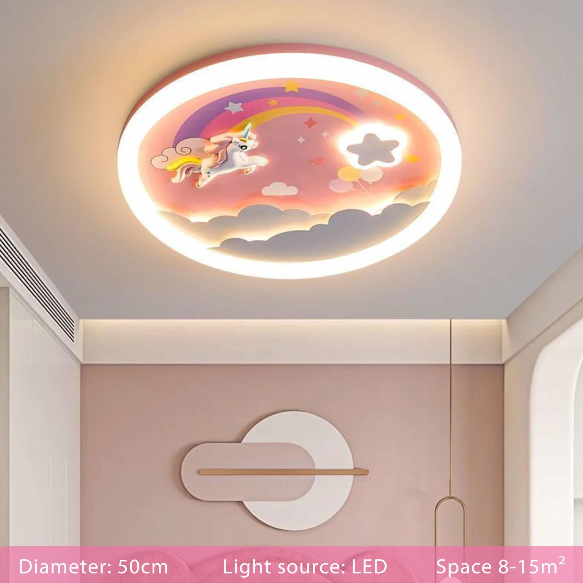 Lampa sufitowa LED Różowa lampa sufitowa Nowoczesna ściemnialna z pilotem Lampa sufitowa Jednorożec 70W Nadaje się do salonu Sypialnia Pokój dziecięcy Okrągłe oświetlenie
