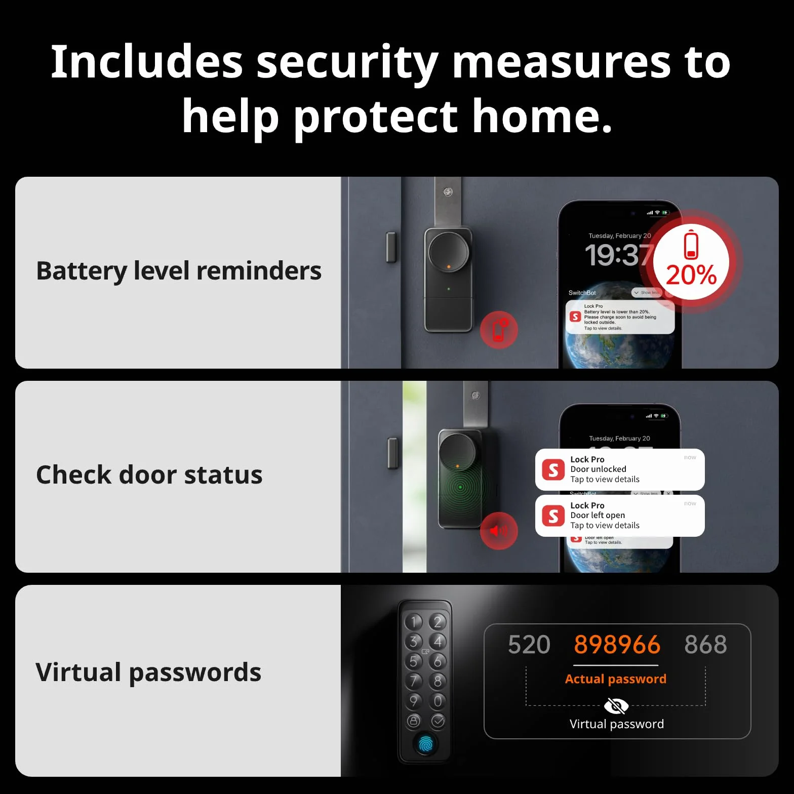 SwitchBot WiFi Smart Lock Pro z klawiaturą dotykową, zamek do drzwi z odciskiem palca, IP65