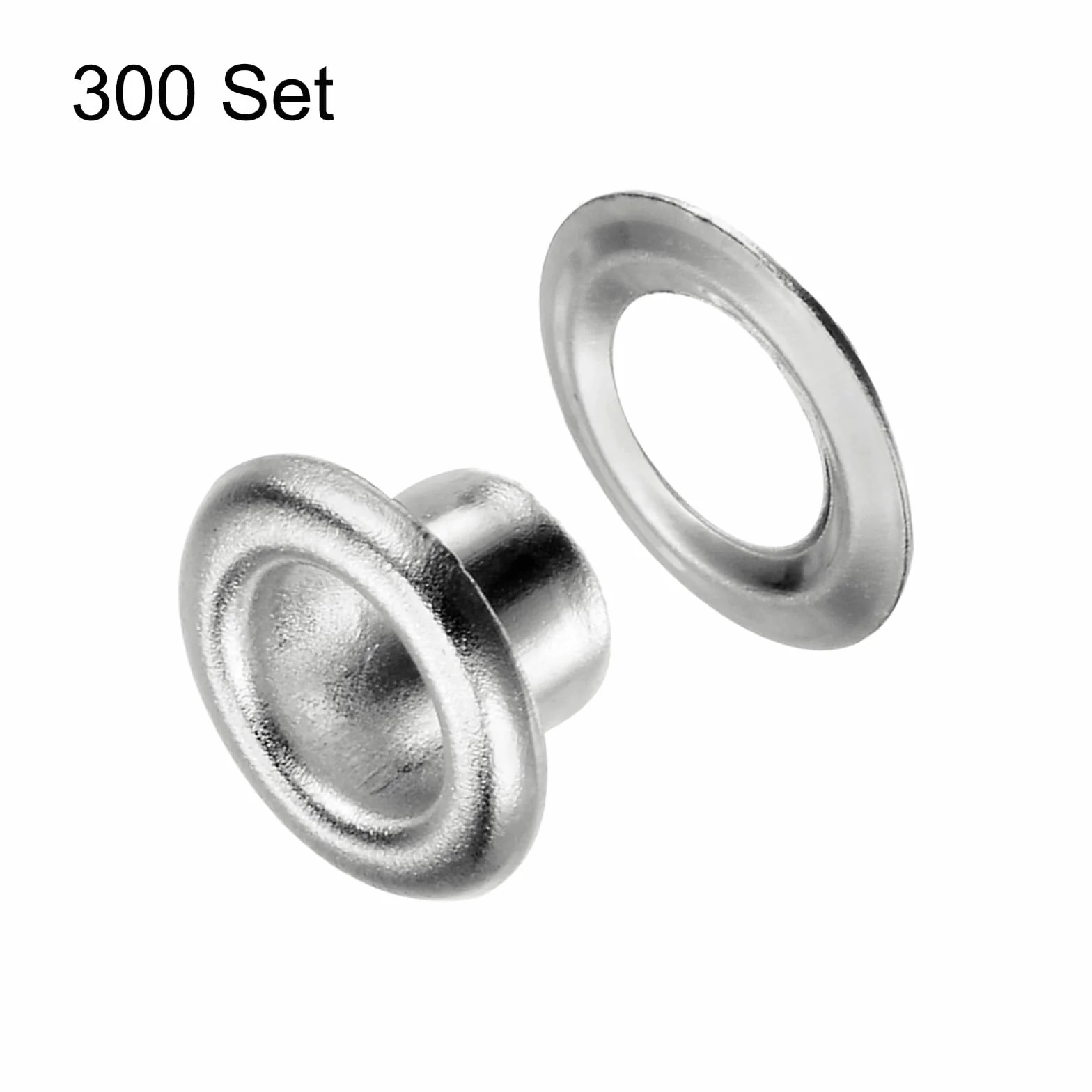 Zestaw 300 oczek metalowych 4,5 mm 3/16" otwór do butów ubrań pasków DIY srebrny