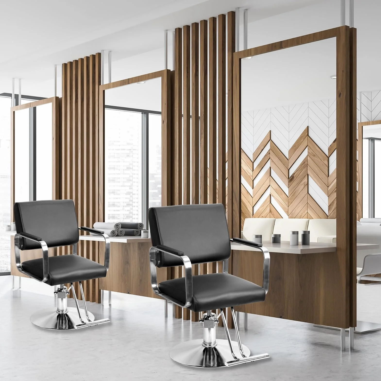 Bawełniane krzesło fryzjerskie, hydrauliczne krzesło kawowe z ergonomicznym oparciem i podnóżkiem, krzesło stylistyczne do salonu fryzjerskiego, salonu piękności, tatuażu, czarne