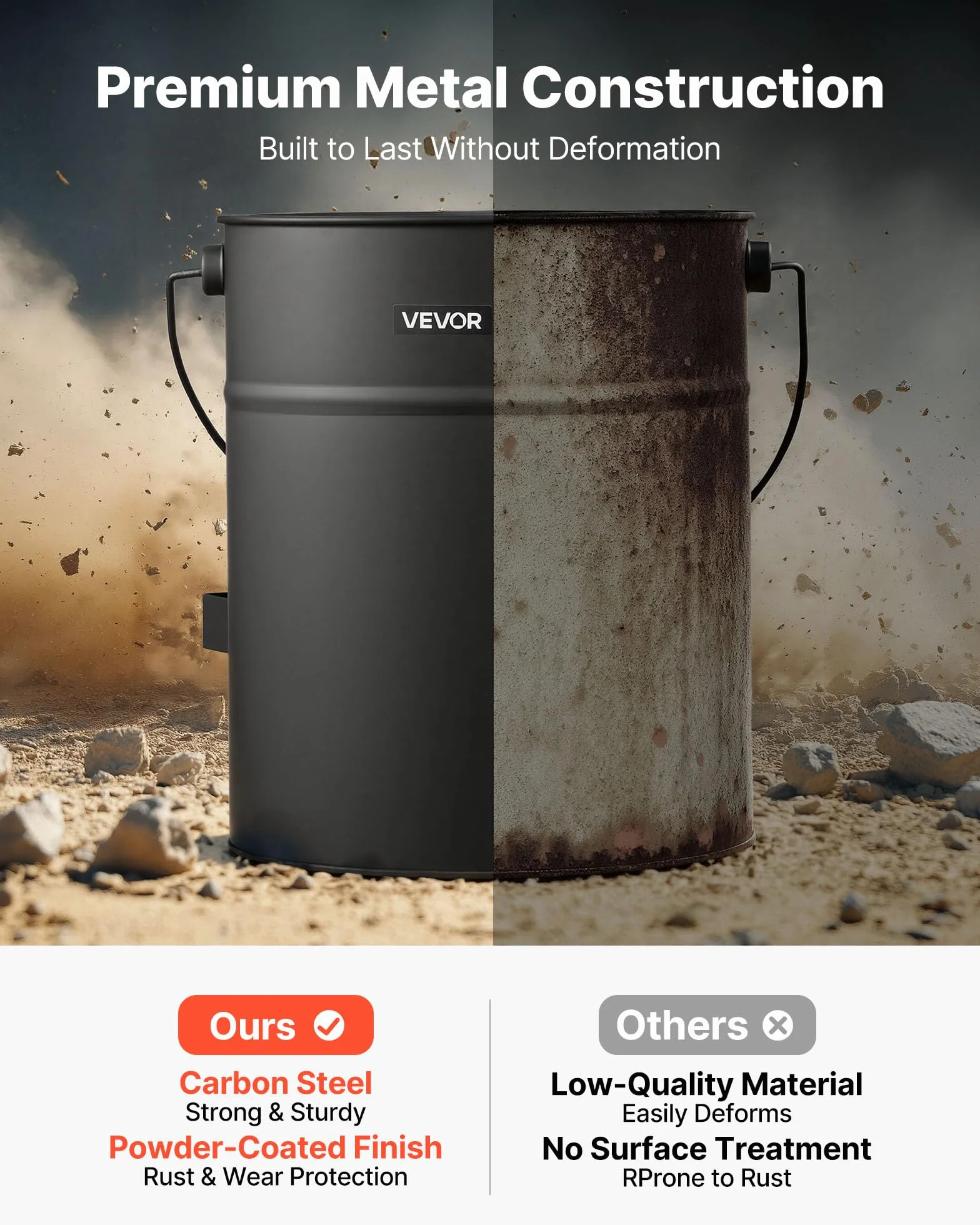 VEVOR Wiadro na popiół 4 szt. metalowe z pokrywką łopatą miotłą i rękawiczkami duża pojemność do kominka