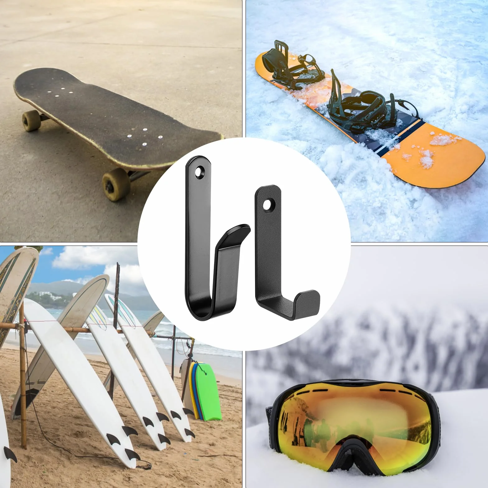 2 x poziome uchwyty na deskę snowboardową na deskorolkę deskę snowboardową do deskorolki longboardu do przechowywania desek snowboardowych + 1 hak do wkręcania
