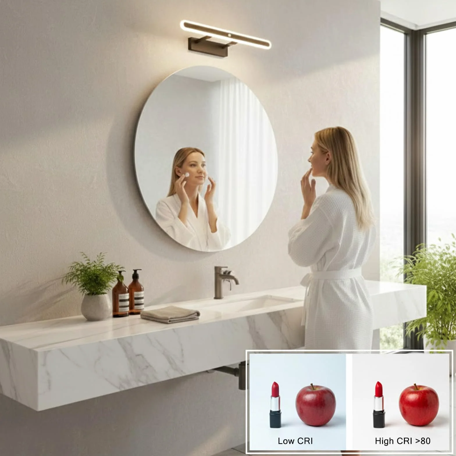 Lampa łazienkowa na lustro łazienkowe z przełącznikiem, 40 cm, lampa nad lustro, 4000 K, IP44, obracana o 180°, lampa łazienkowa, 17-25 cm, wysuwana, oświetlenie szafki z lustrem, czarna