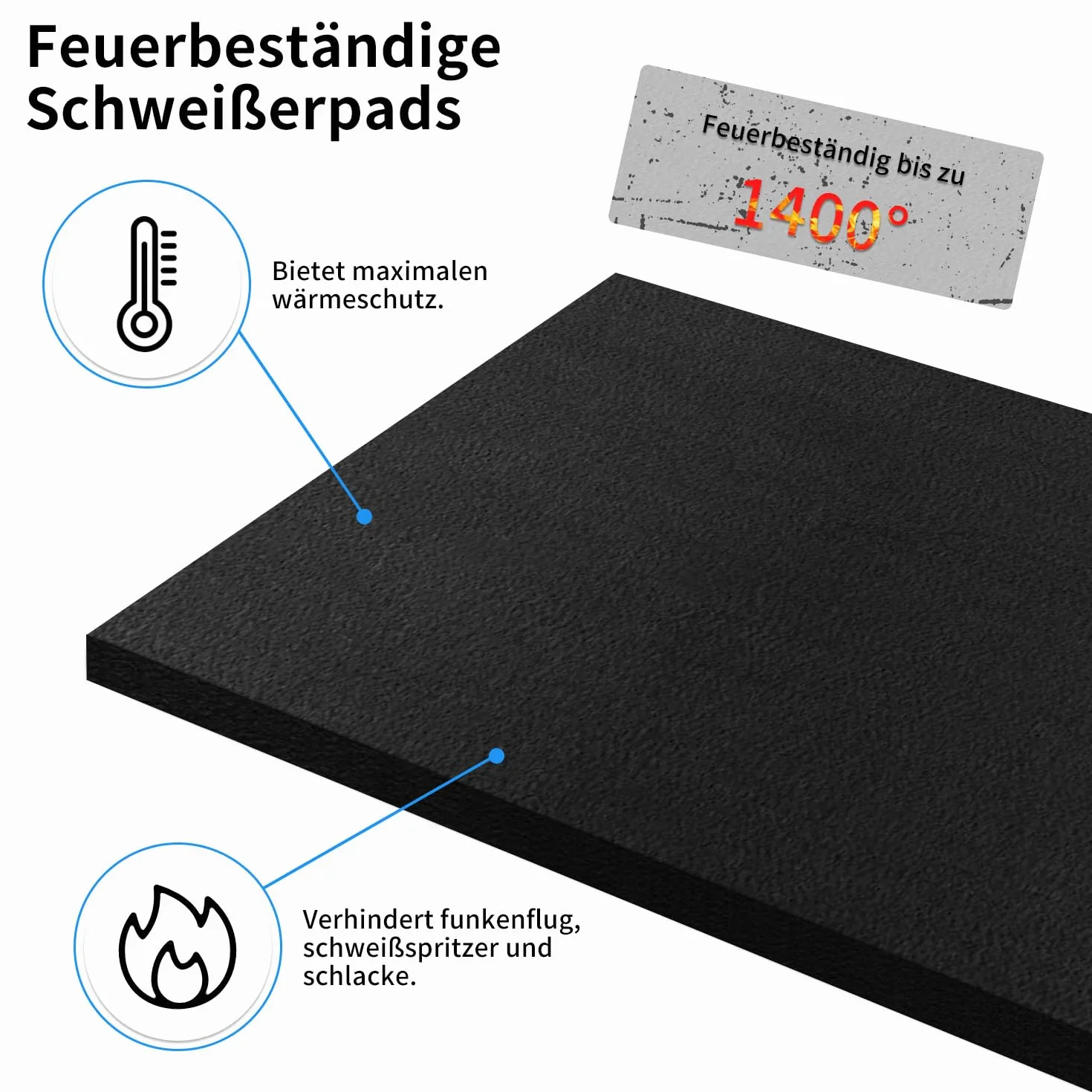 Ognioodporna podkładka 100 x 100 cm do 1400°C mata przeciwpożarowa do lutowania czarna