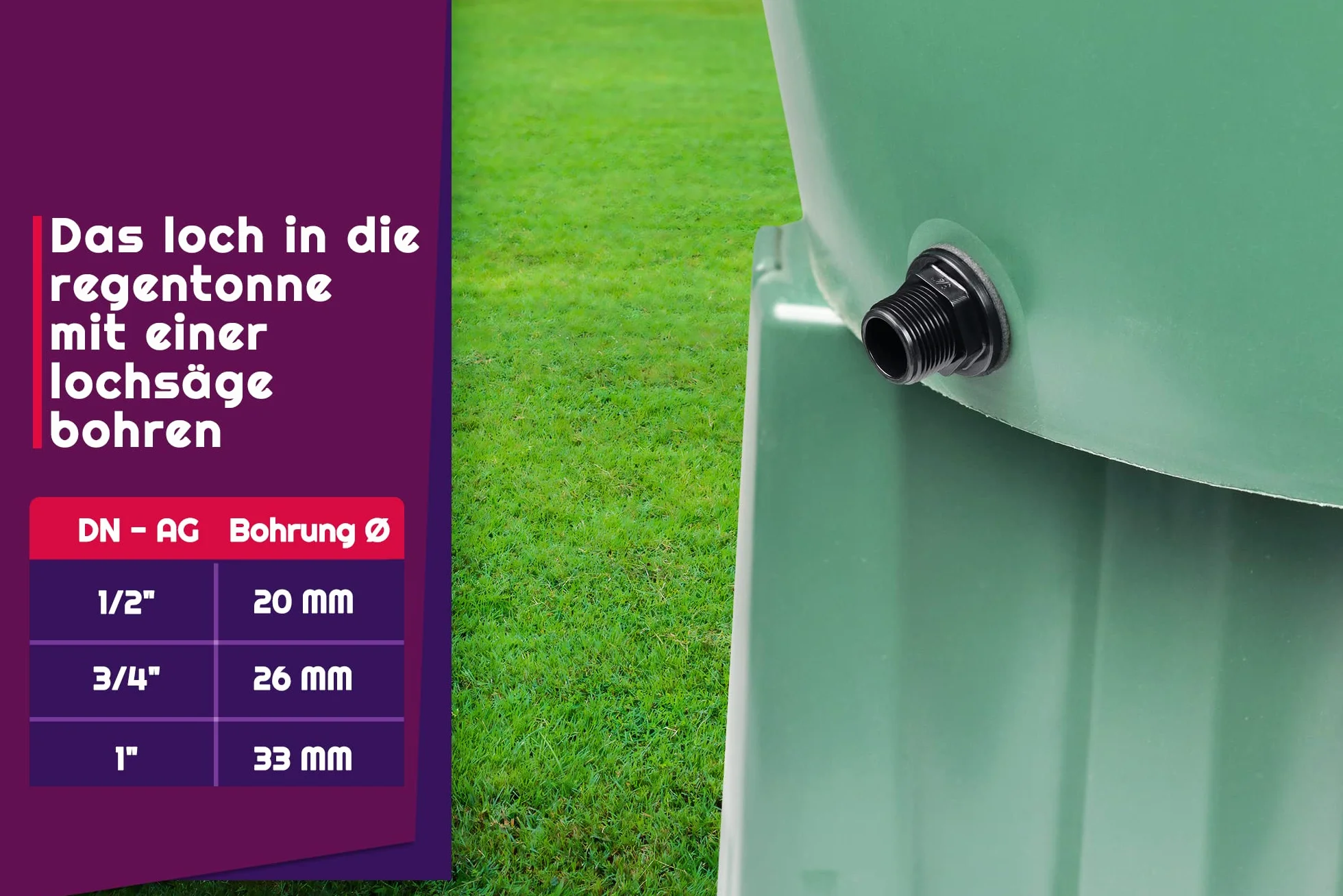 Przepust do zbiornika na deszczówkę 1/2 cala AG z łącznikiem kranu