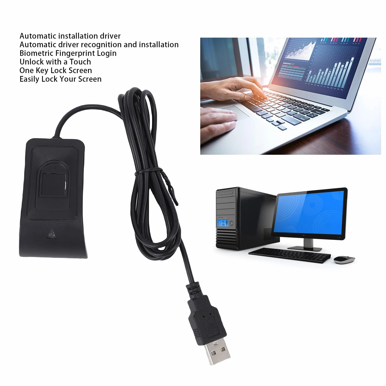 Czytnik linii papilarnych USB skaner biometryczny 360 stopni do Windows 10 11