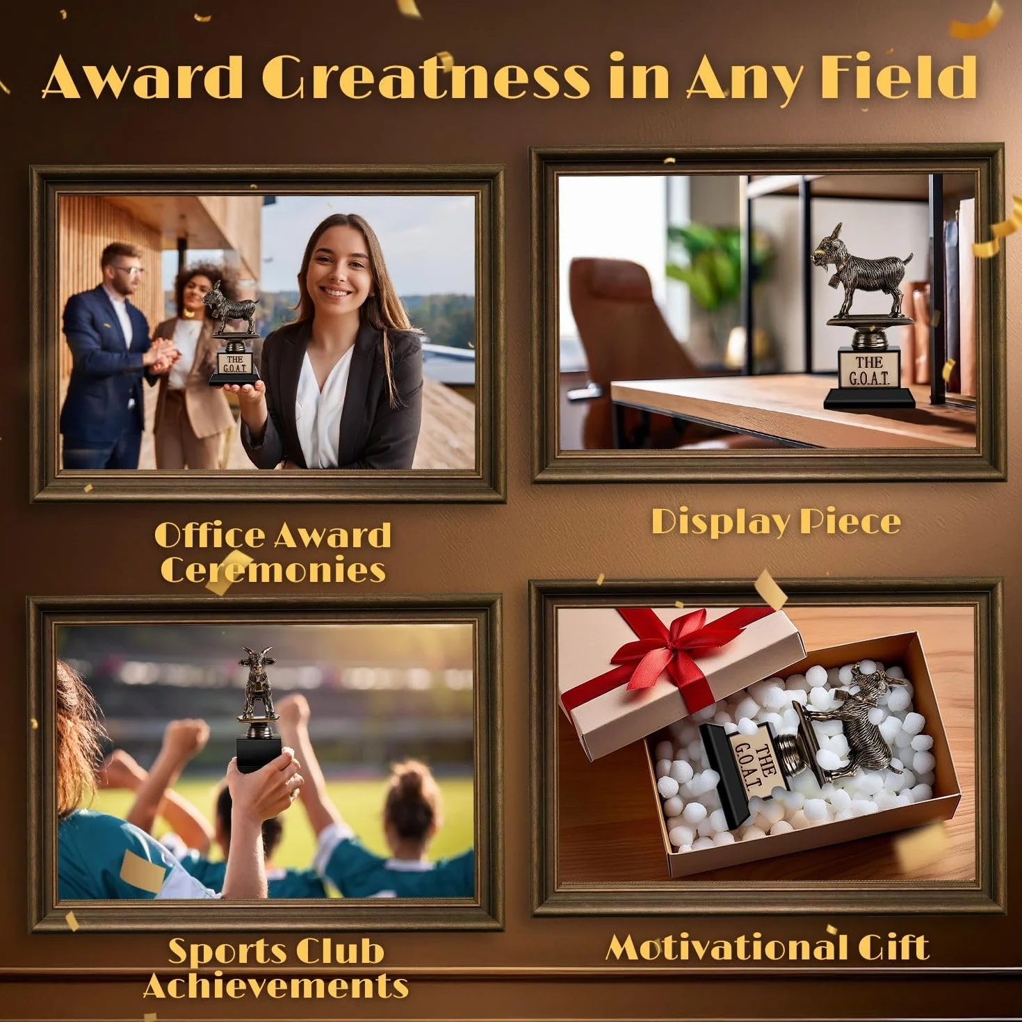 Flexzion Nagroda The Goat Trophy Award - najlepsze wszechczasów zabawne trofeum dla dorosłych, grawerowany talerz z statuetką, unikalna tablica podarunkowa z uznaniem dla sportów fantasy, pracownika,