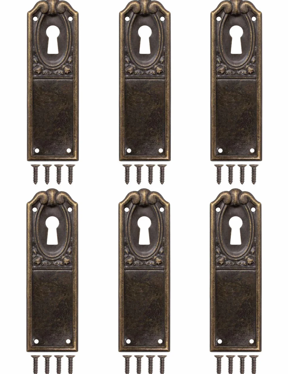 FUXXER® 6 x szyldy na klucze, rozety zamkowe, okucia zamkowe, mosiądz, Art Deco Design, 90 x 28 mm