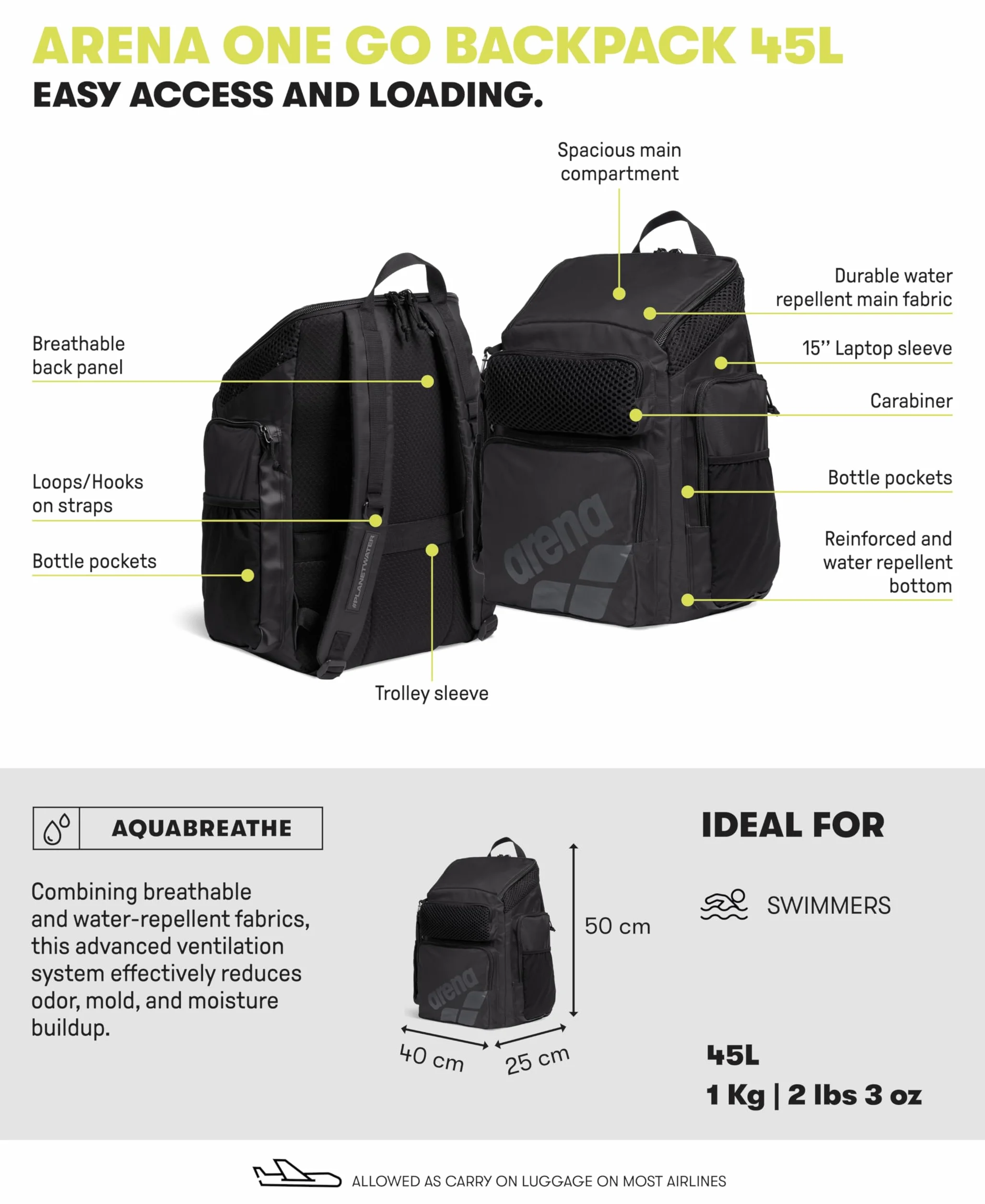 arena Plecak unisex One Go 45 l torby (1 szt.)