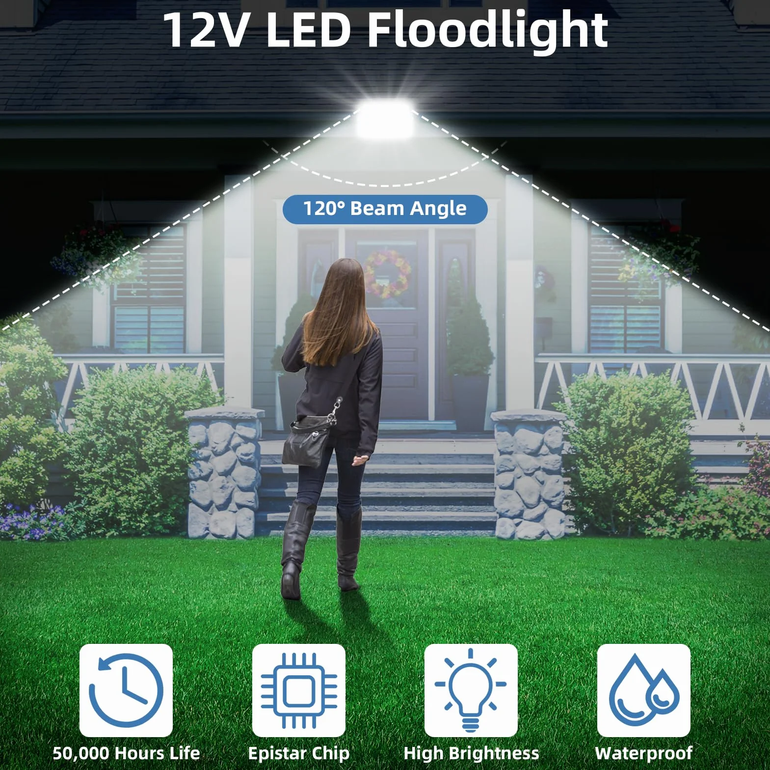 Reflektor LED 12V 10W 800lm 6000K IP65 Kwadratowy do Ogrodu