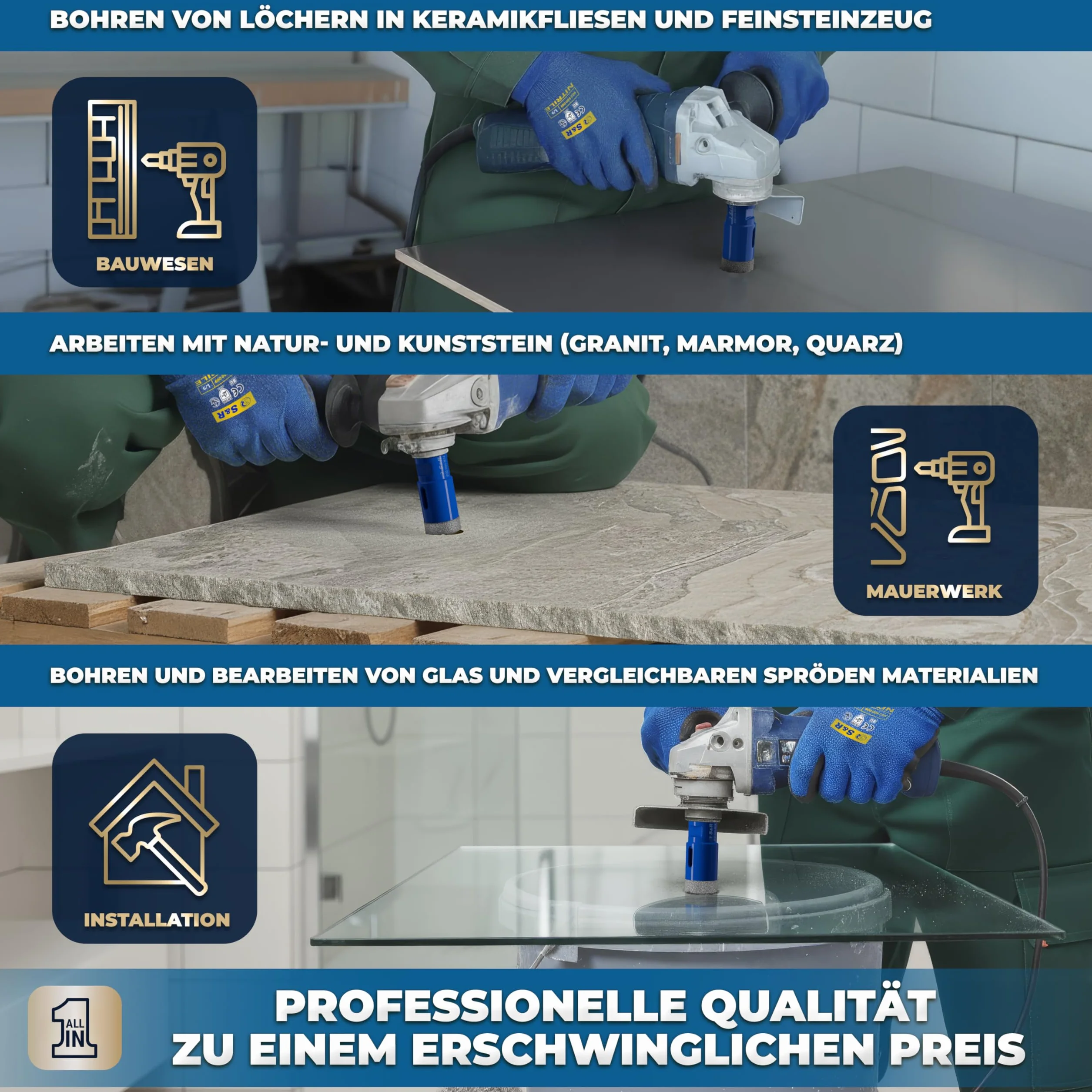 S&R Profesjonalne diamentowe wiertło do płytek 30 mm, gwint M14