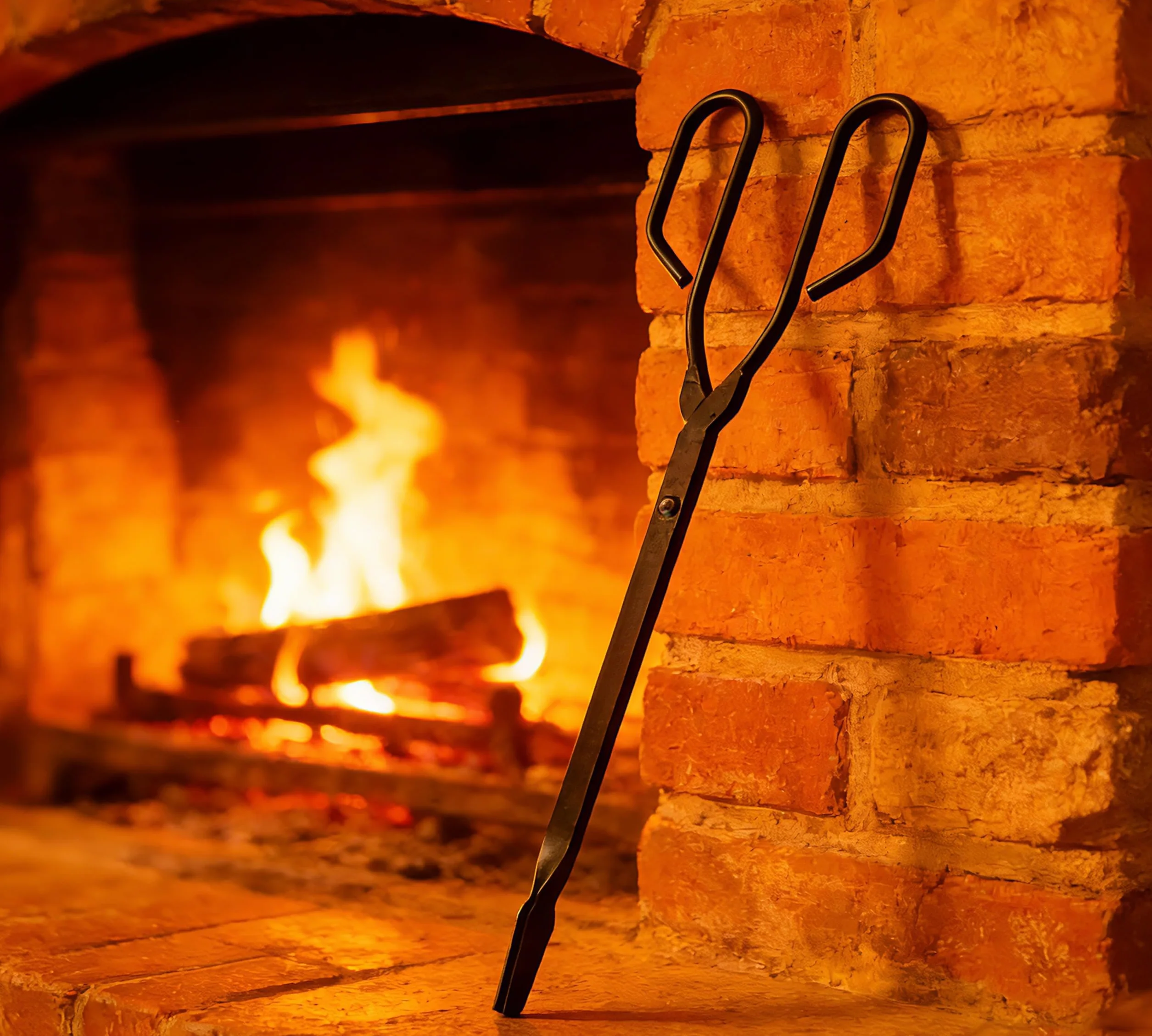 Kingson Szczypce do kominka w stylu vintage na węgiel i drewno – 43 cm czarne żelazne szczypce do ognia z płaskimi szczękami do obsługi węgla i podpałki – antyczny chwytak nożycowy do otwartego ognia