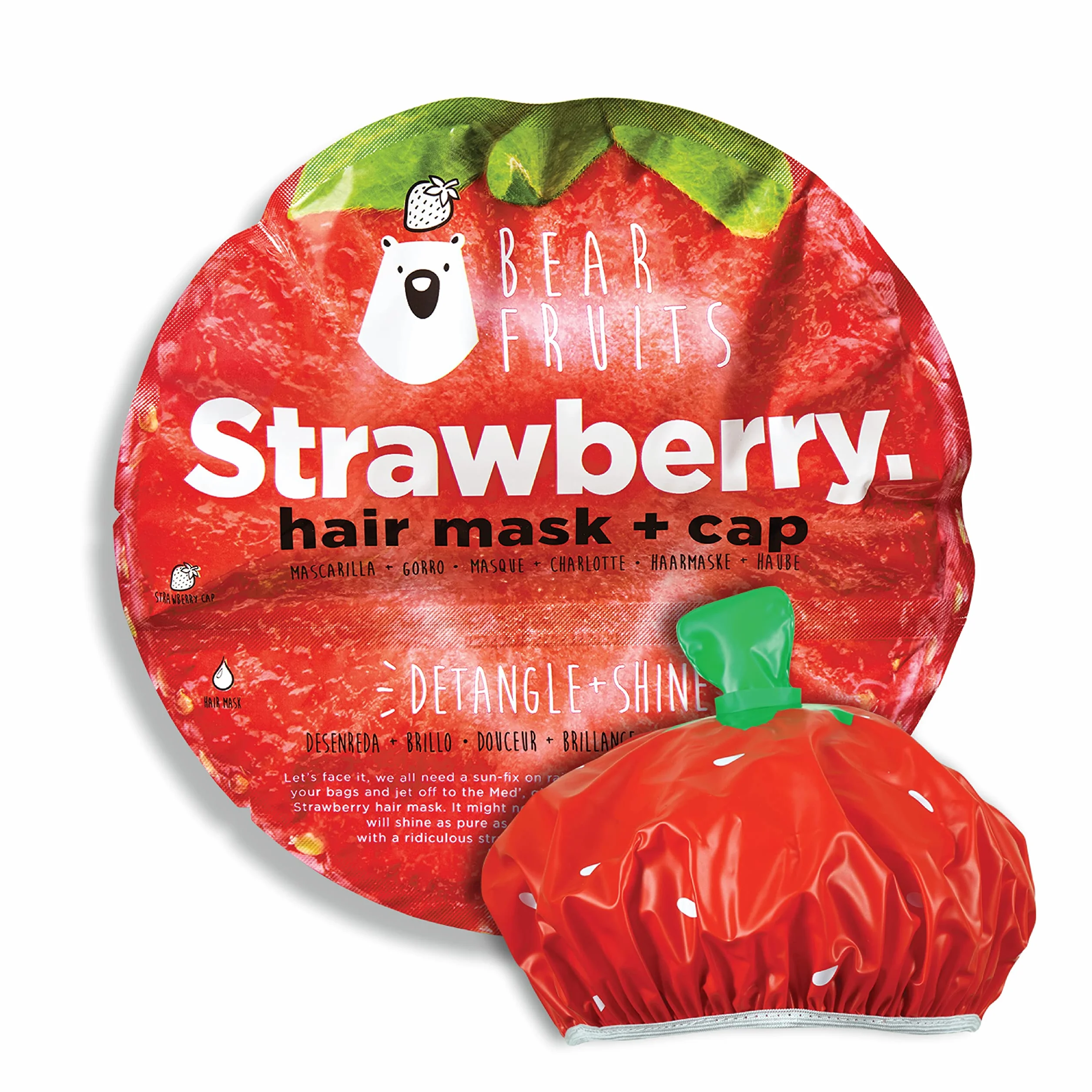 Bear Fruits, Truskawka, rozplątywanie i połyskowanie, maska do włosów + czepek pod prysznic, 20 ml