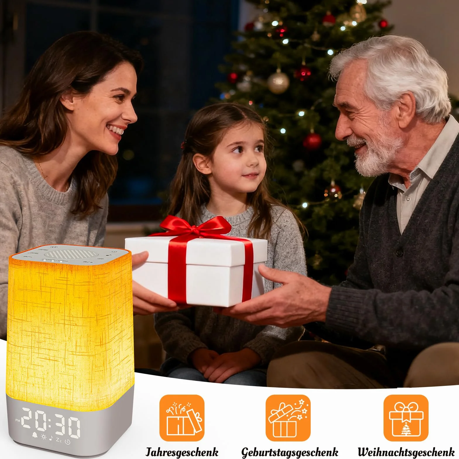 Budzik Świetlny z 30 Dźwiękami Natury, Budzik z Symulacją Wschodu Słońca, Regulowana Lampa Nocna