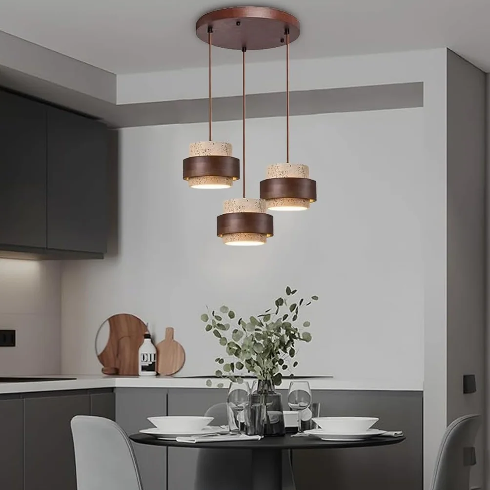 Wisząca Lampa z Naturalnego Kamienia Trawertyn Cylindryczna W Stylu Wabi Sabi Regulowana do Kuchni