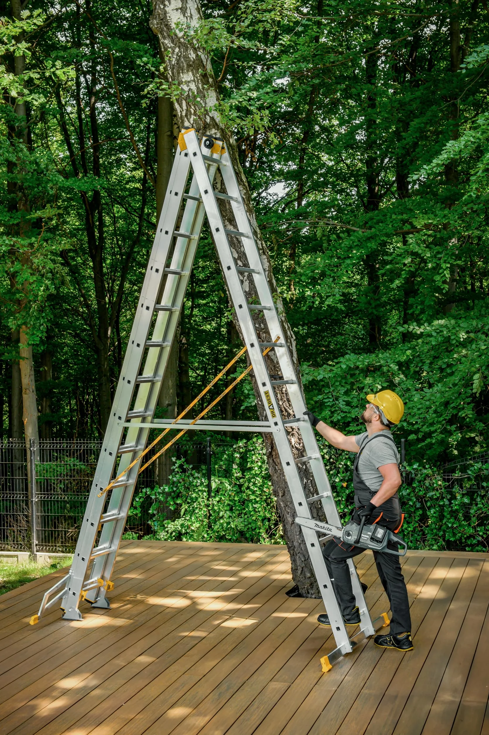 DRABEST MAX aluminiowa drabina profesjonalna 3x13 stopni 9,37 m 150 kg 3-częściowa