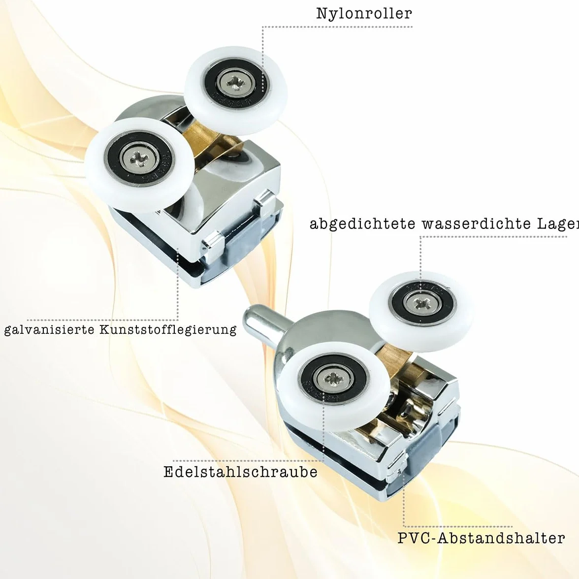 Selyse 23 mm rolki do drzwi prysznicowych, górne i dolne, regulowane kółka do drzwi zakrzywionych i szklanych (4-6 mm), 2 sztuki