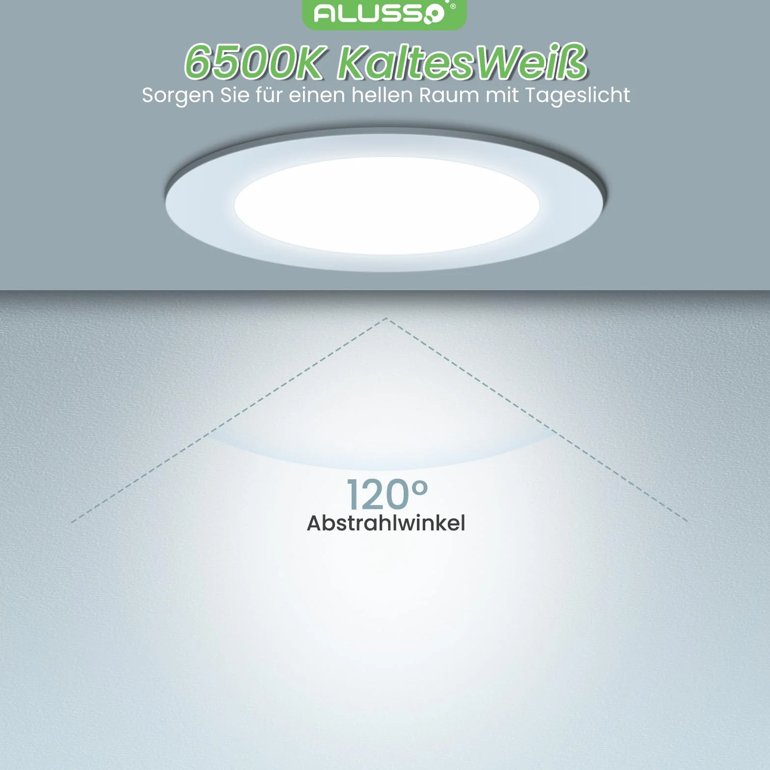 ALUSSO Bardzo płaska, wpuszczana reflektor LED, 5 W 350 lm zimna biel 6500 K, IP44 do łazienki, ultracienki 30 mm, wbudowany AC220-240 V do salonu, kuchni, zestaw 6 sztuk