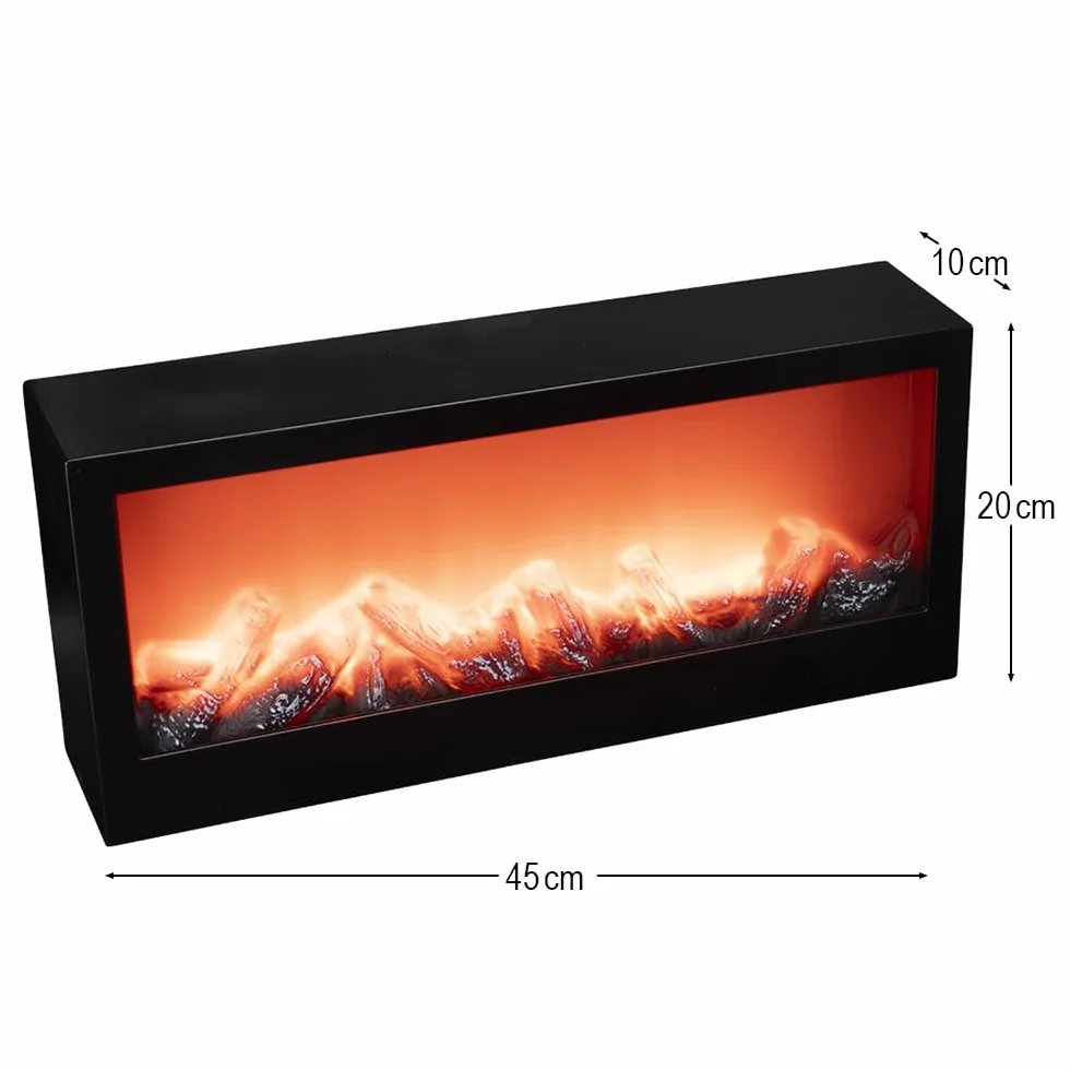 Dekoracyjny kominek LED zasilany bateriami 45x10x20 cm z efektem ognia i timerem