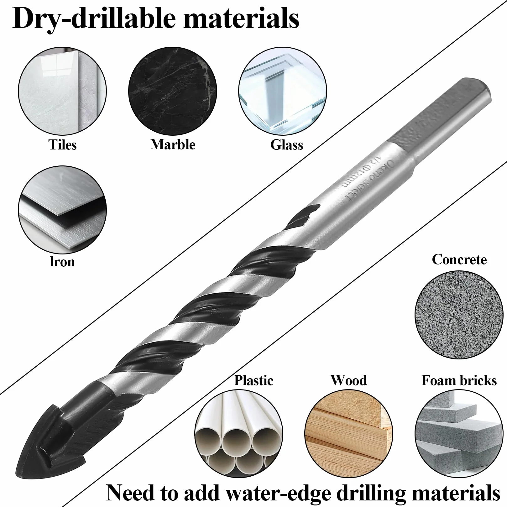Profesjonalne wiertła diamentowe do płytek, szkła, ceramiki, betonu, 10 sztuk 3-12 mm