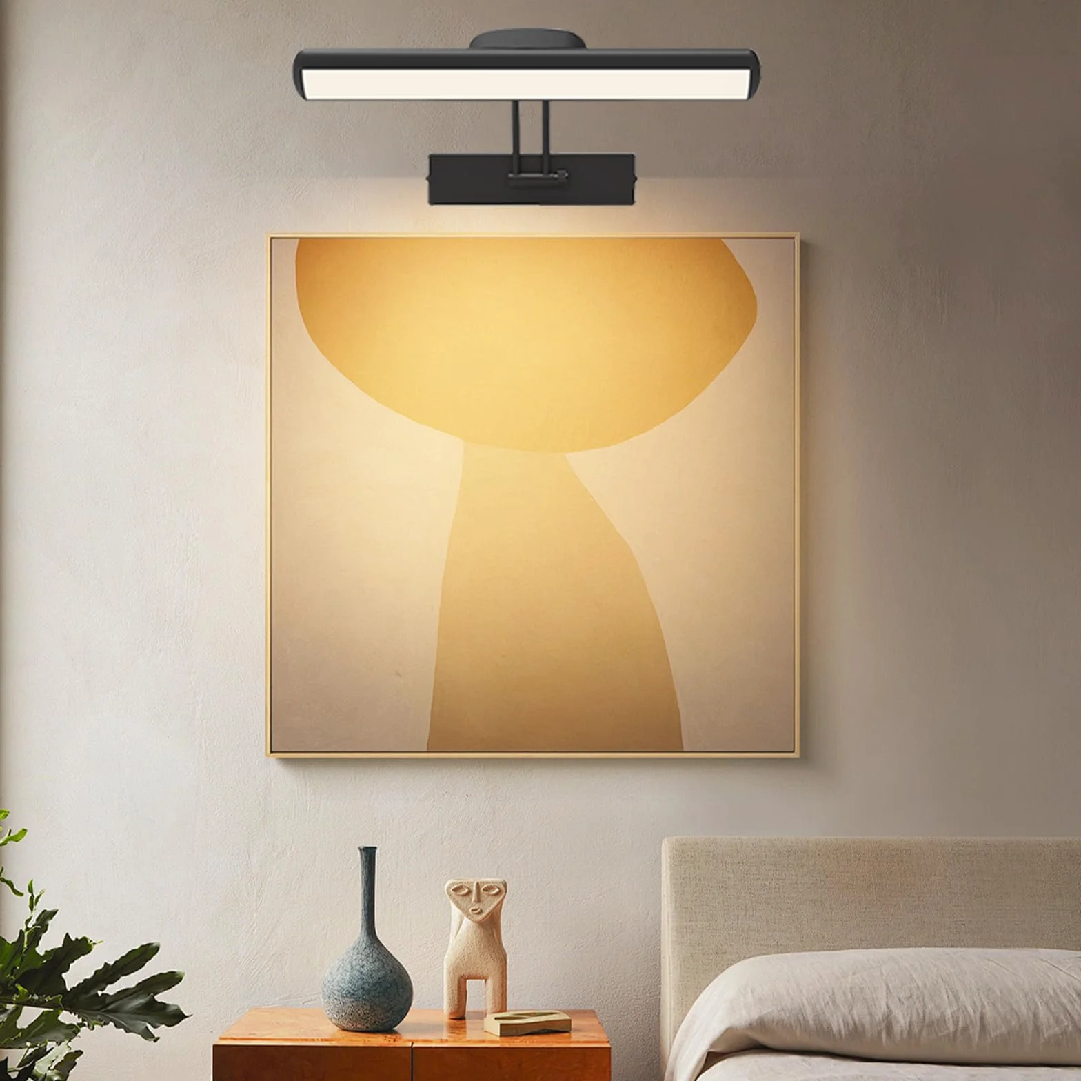 Lampa ścienna z pilotem, bezprzewodowe oświetlenie tablicy LED, obrotowa głowica oświetlenia LED z timerem, obrotowa lampa z ramieniem obrotowym o 180 stopni, do fresków i rzutek.