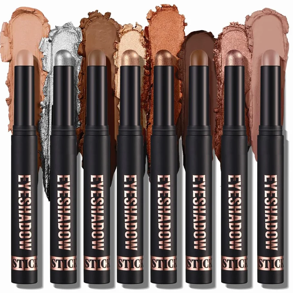 Cienie do powiek w sztyfcie, 6 x 2g Zestaw ołówków do cieni do powiek z brokatem i matowym, Eye Shadow Stick w kremie, łatwy w użyciu, tworzy kredki do oczu i długotrwały makijaż oczu (zestaw A)
