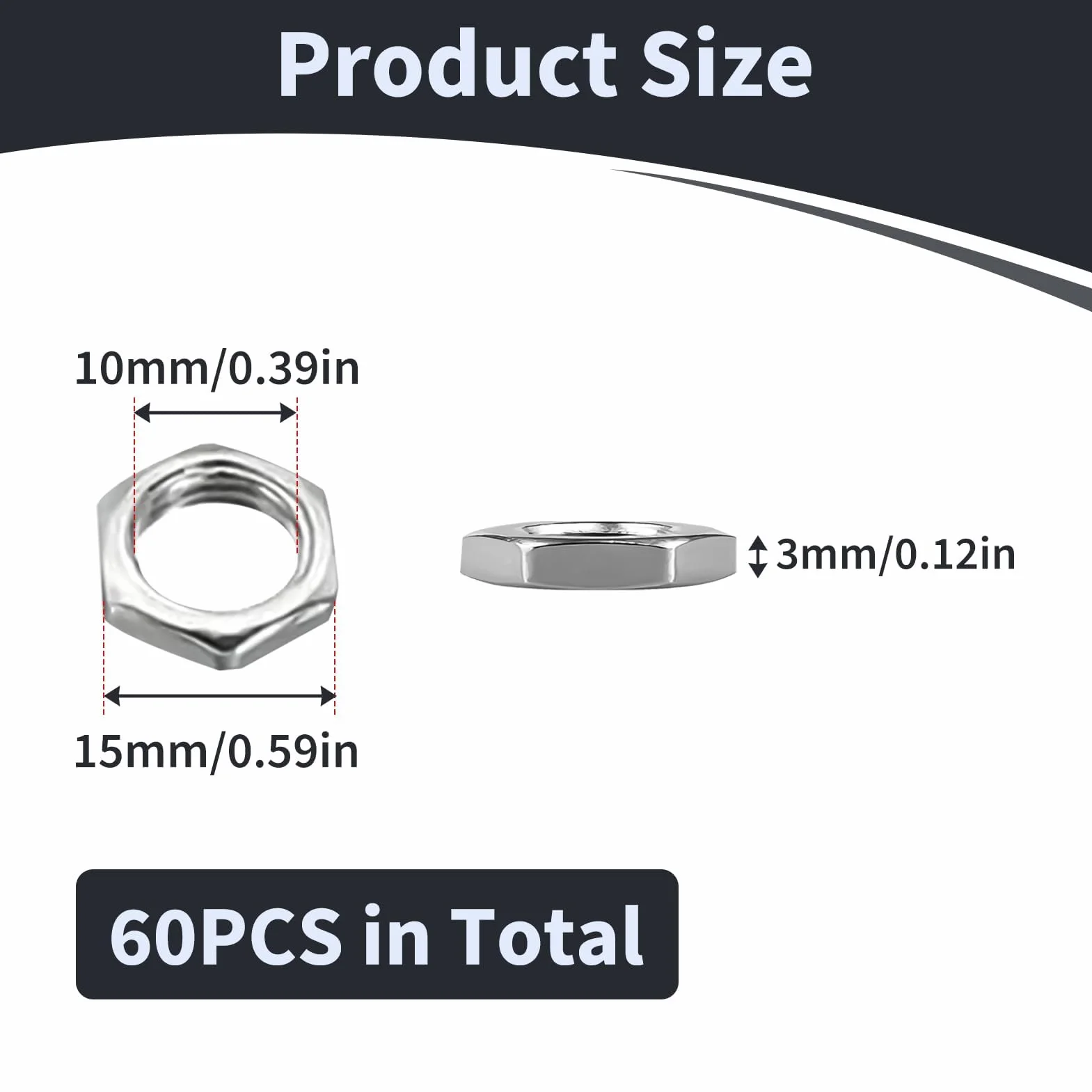 60 sztuk nakrętek sześciokątnych M10 x 1 SW12 H.3 mm, gwint ISO DIN 13-5 ocynkowany