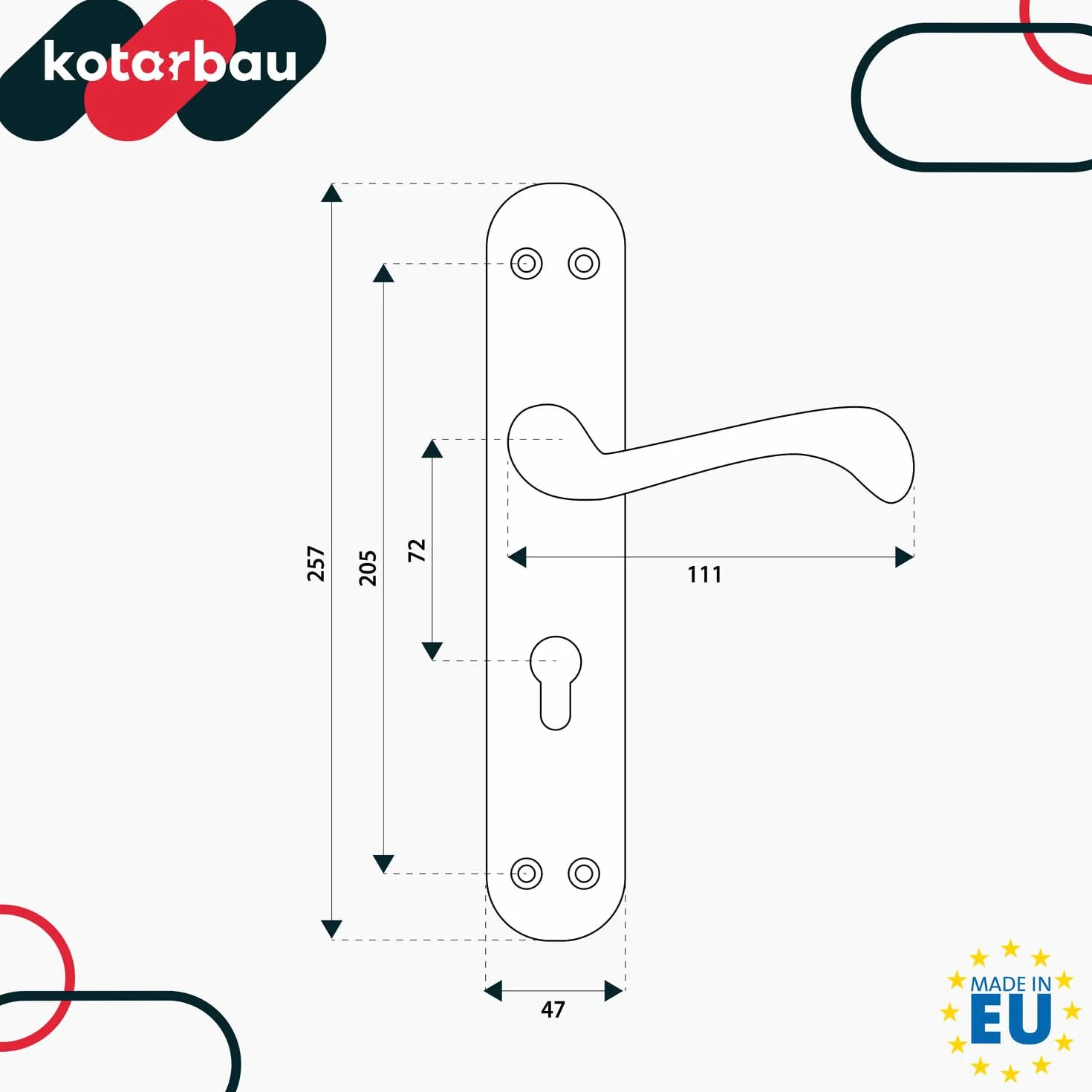 KOTARBAU Klamka 72 mm PZ Zestaw z Długim Szyldem Okucie Do Bramy Uchwyt