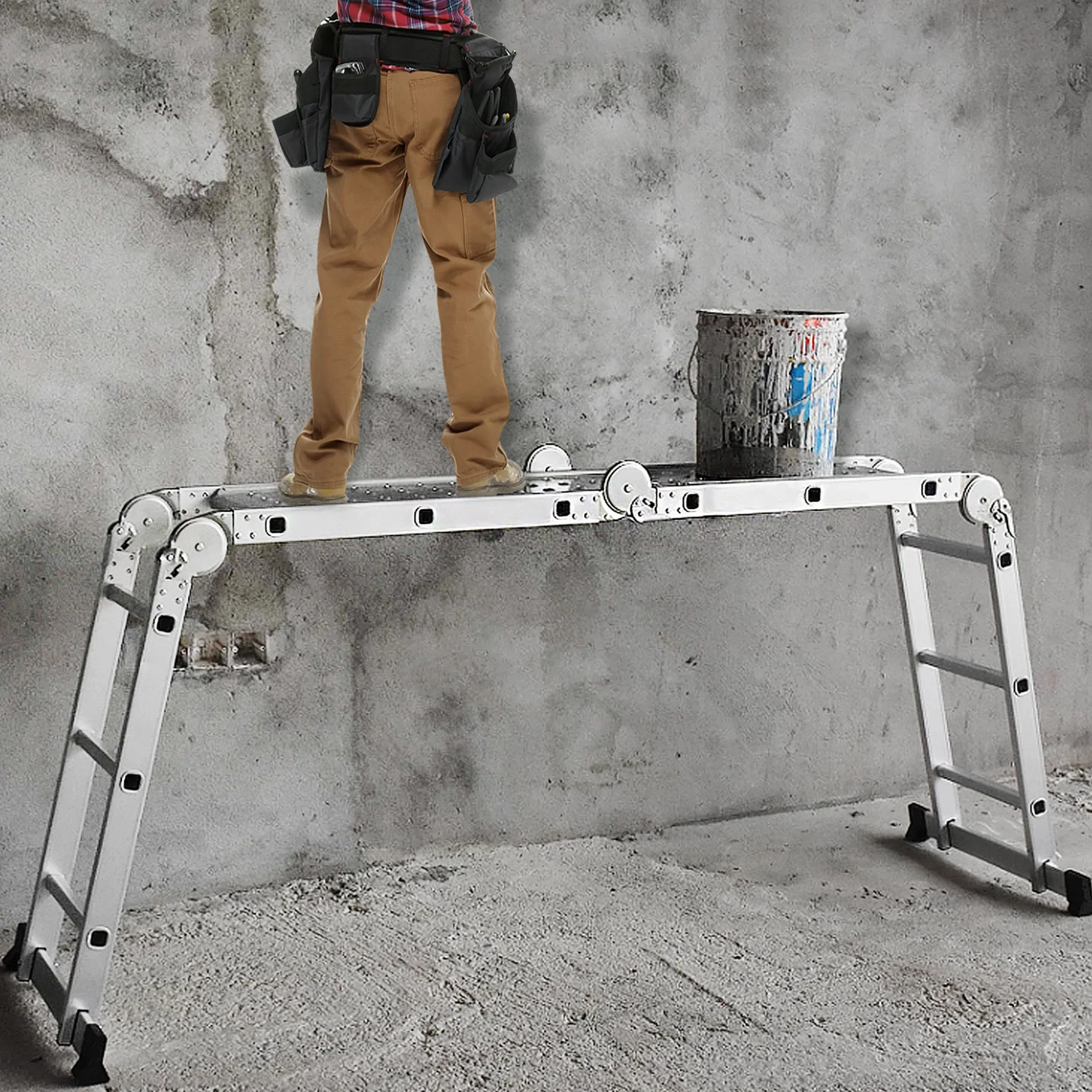 LARS360 Aluminiowa drabina wielofunkcyjna 6 w 1, 4 x 5 stopni, składana przegubowa