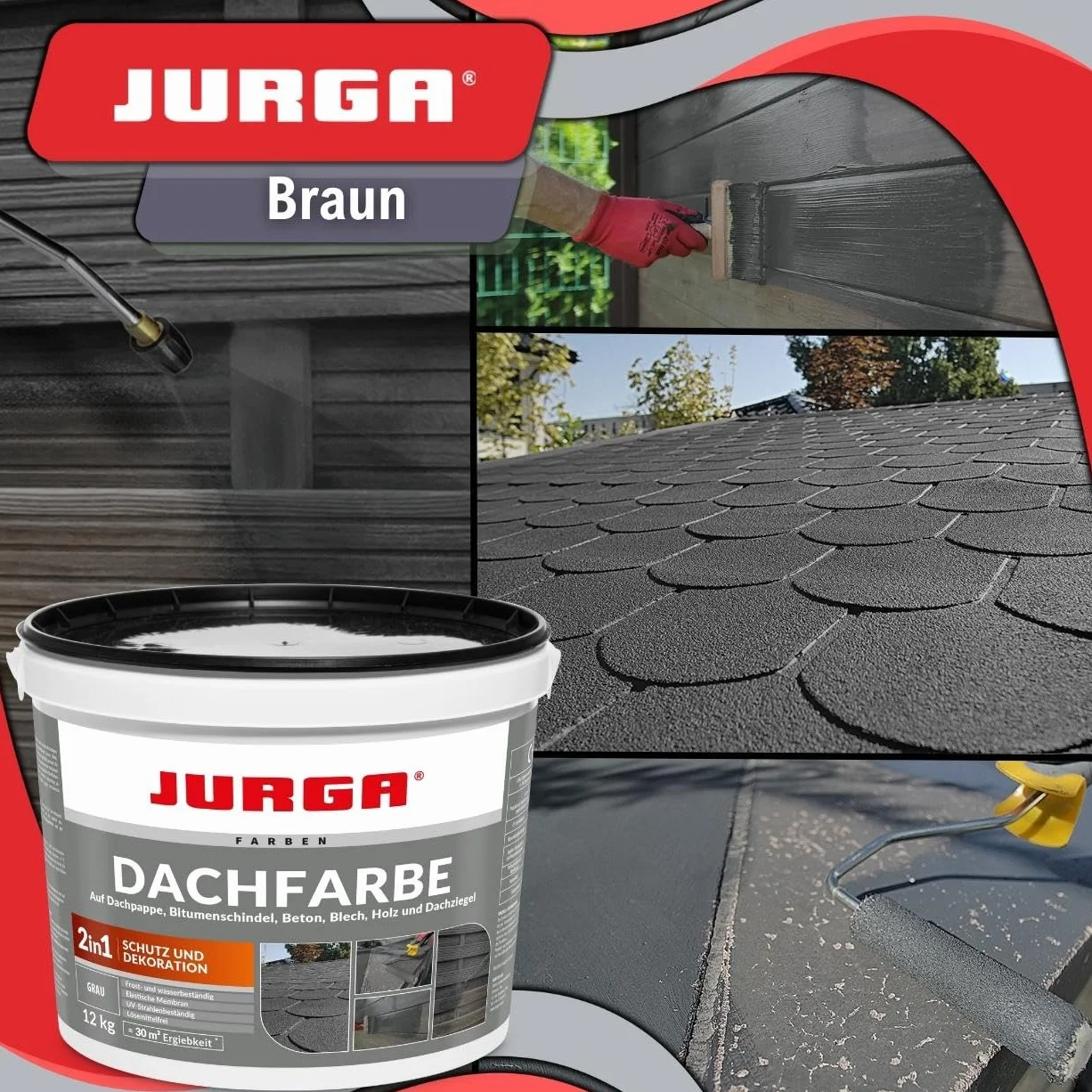 JURGA Farba Dachowa 2 w 1 Dekoracja i Ochrona 7 kg Szara 15,5 m² Odporna na UV