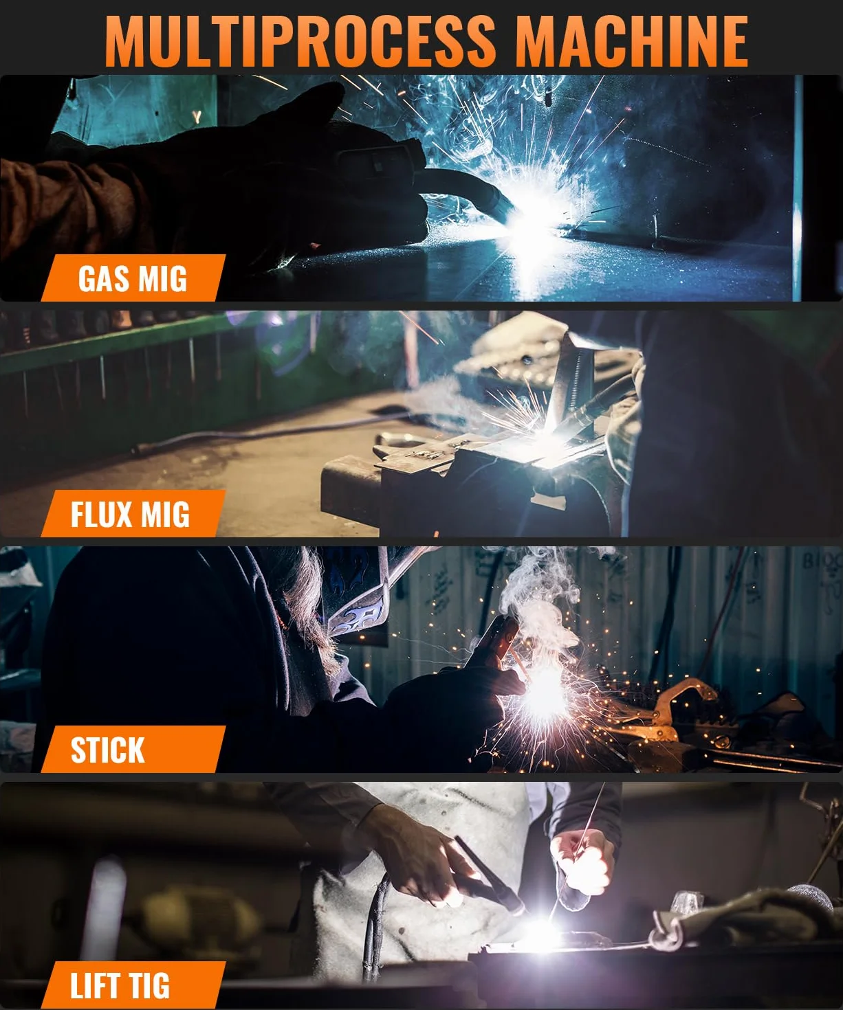 HITBOX Spawarka MIG 250A 230V 5 w 1 MIG/MAG Single Pulse Gaz/Bezgazowa ARC Lift TIG Inwertor Cyfrowa (MIG250DP)