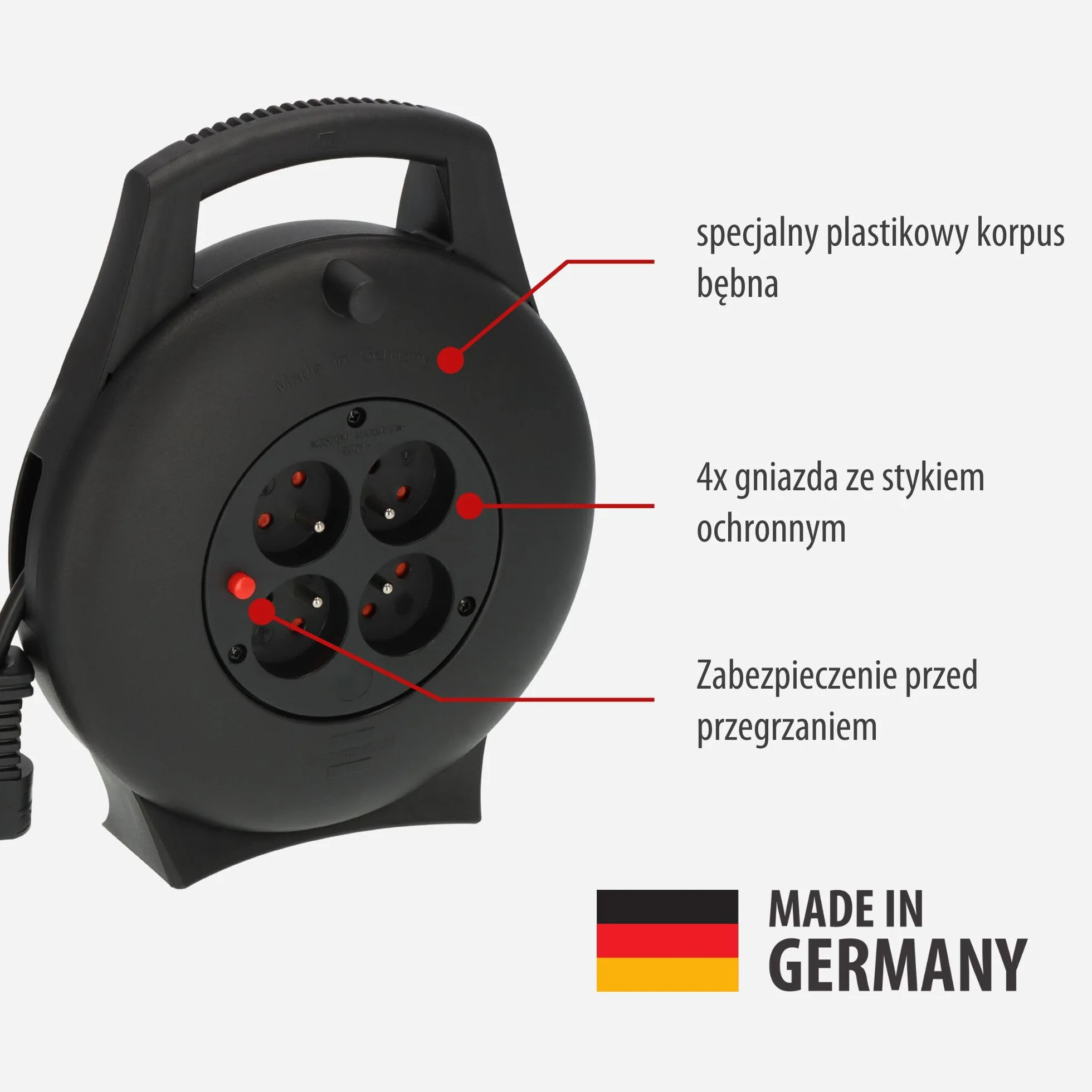 Brennenstuhl Vario Line przedłużacz bębnowy 10 m 4 gniazda czarny Made in Germany