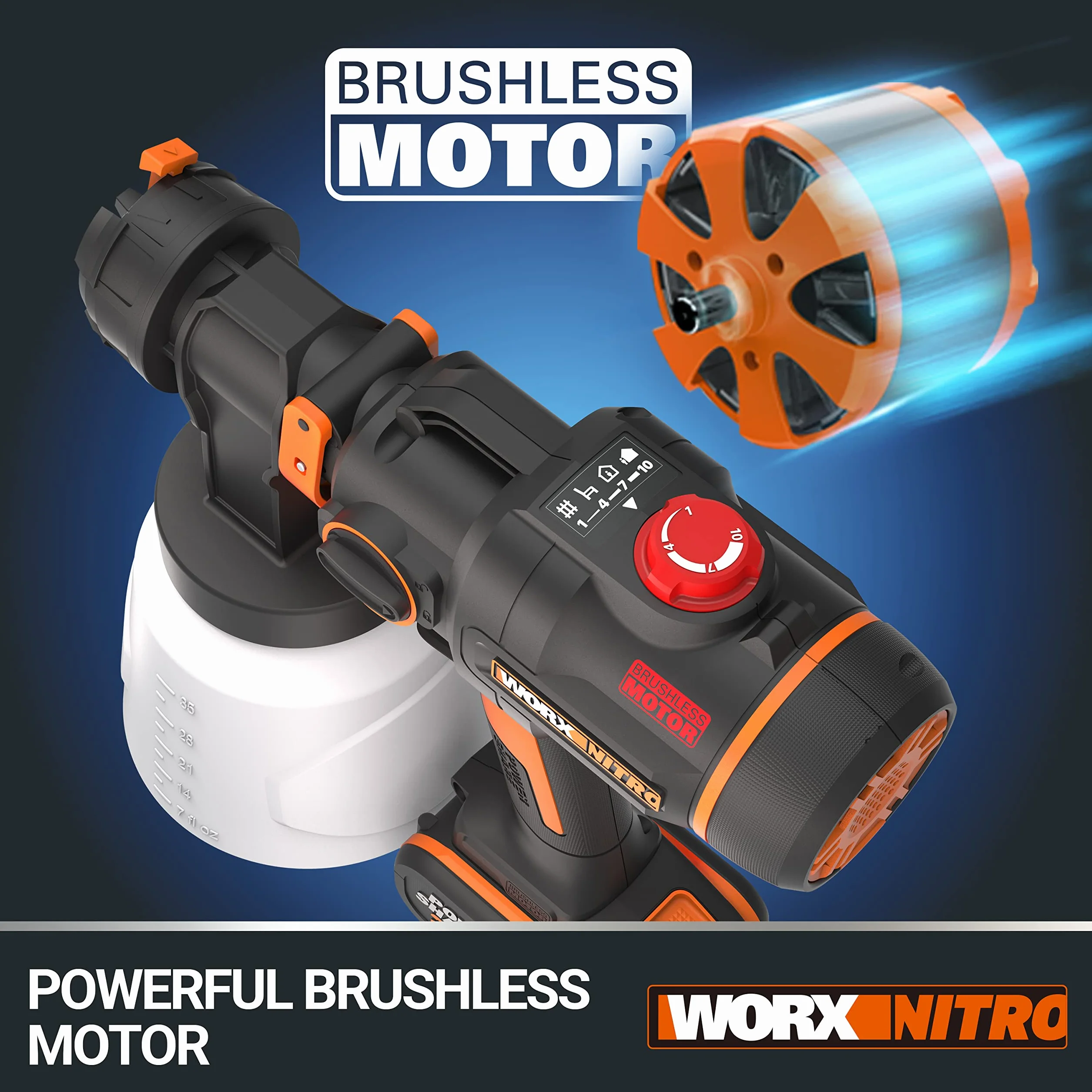 WORX Opryskiwacz do malowania baterii - 20KPa | PowerShare | WX020.9 | Brak baterii i ładowarki | Dysze do różnych materiałów, natryskiwania i czyszczenia