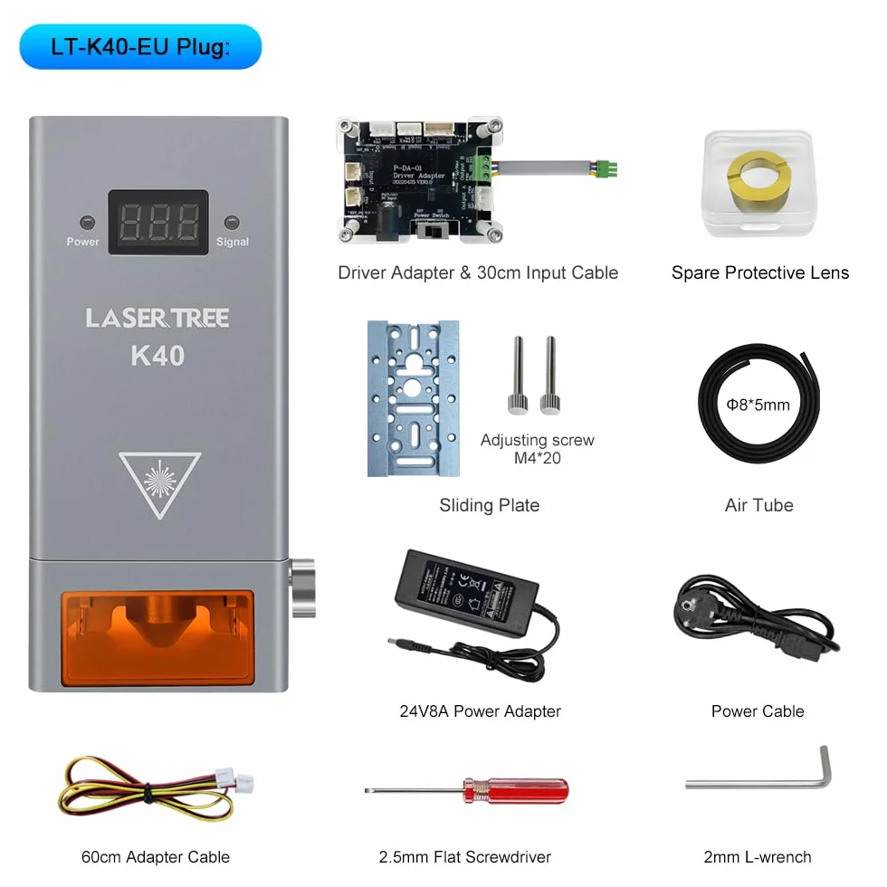 LASER TREE Moduł lasera 40 W głowica laserowa K40 niebieskie światło TTL wspomaganie powietrzne 8-wiązkowa wycinarka laserowa 24 V