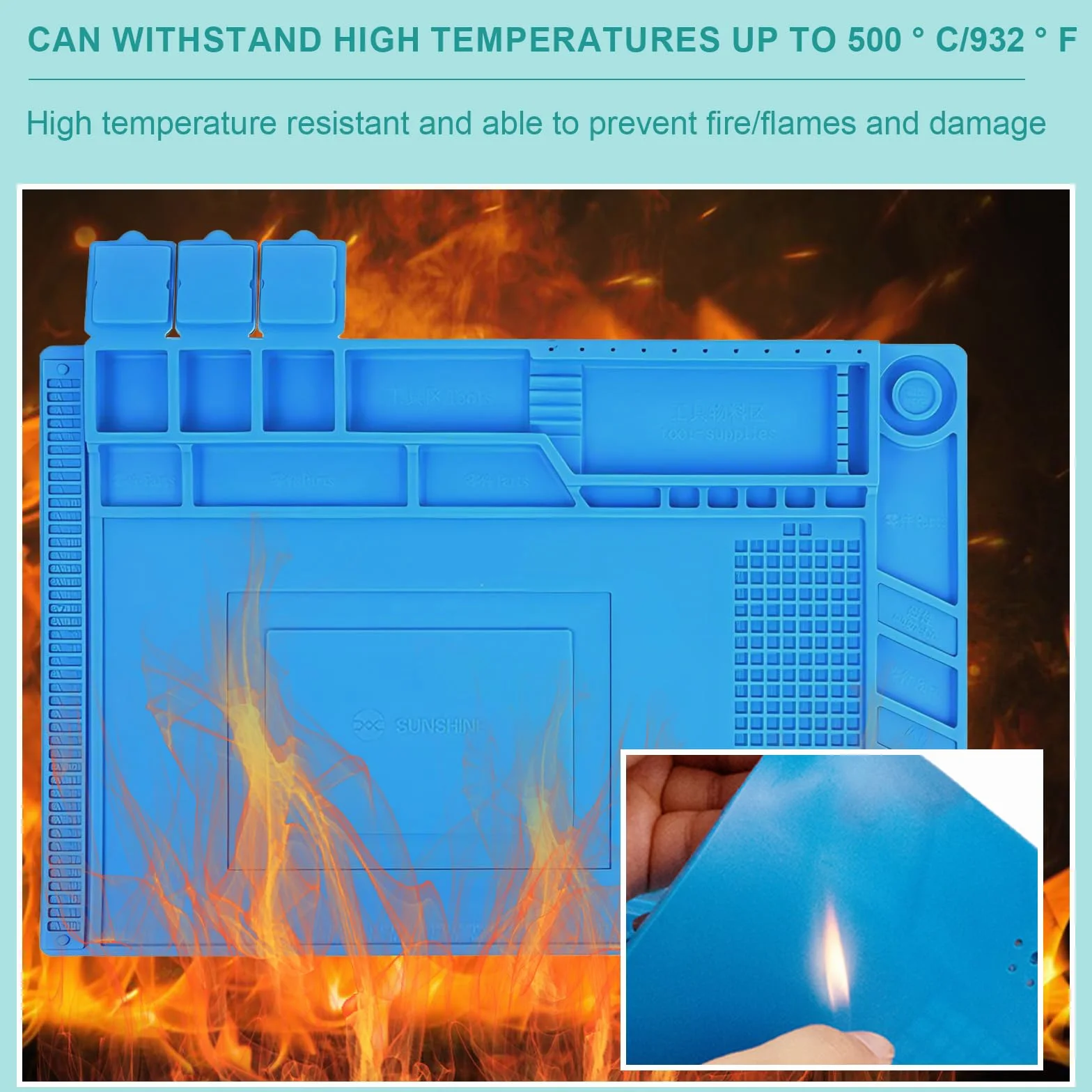 Magnetyczna mata lutownicza silikonowa antystatyczna ESD 45x30 cm odporna do 500°C ze skalą