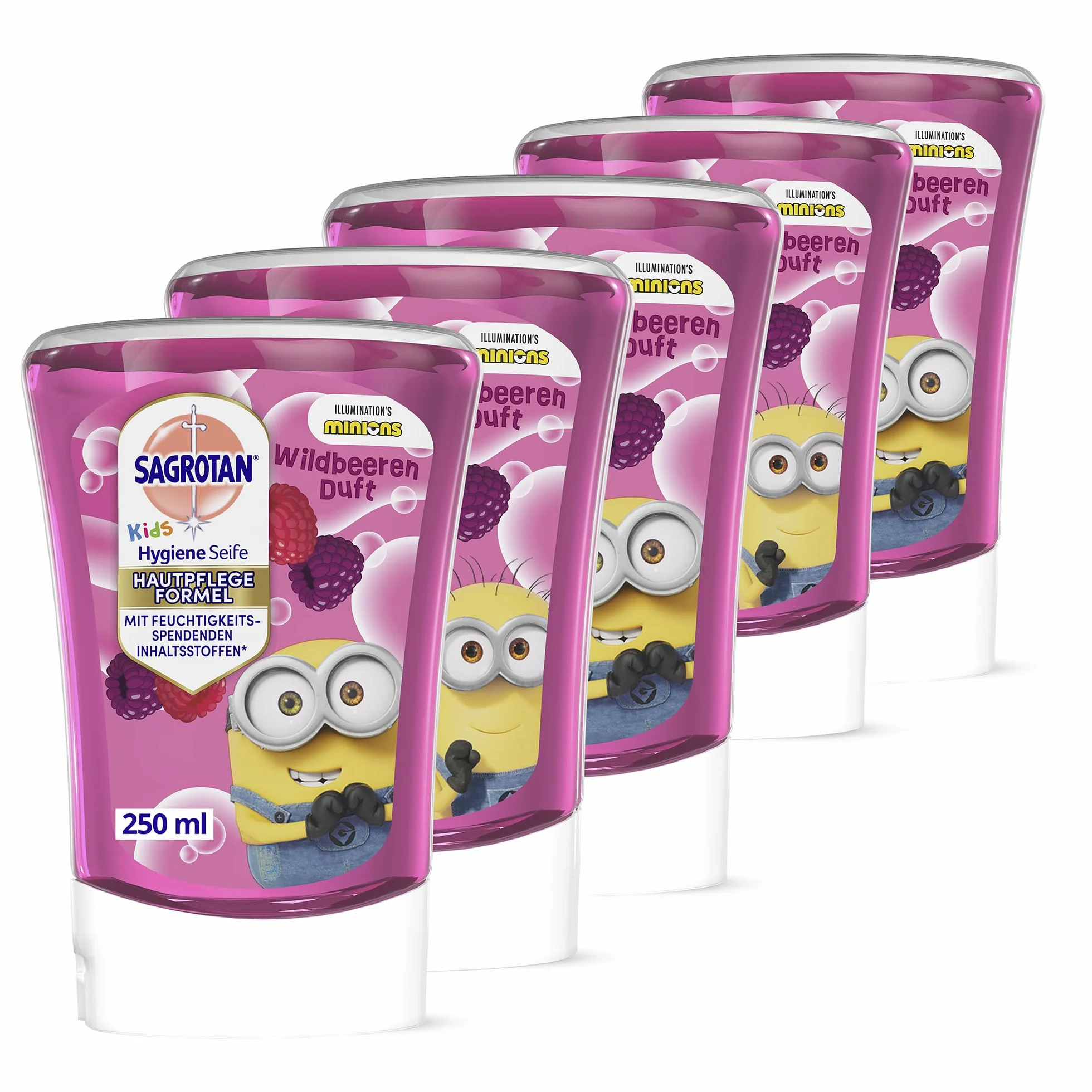 Sagrotan Kids No-Touch wkład uzupełniający z dzikich jagód – do automatycznego dozownika mydła – 5 x 250 ml mydła do rąk