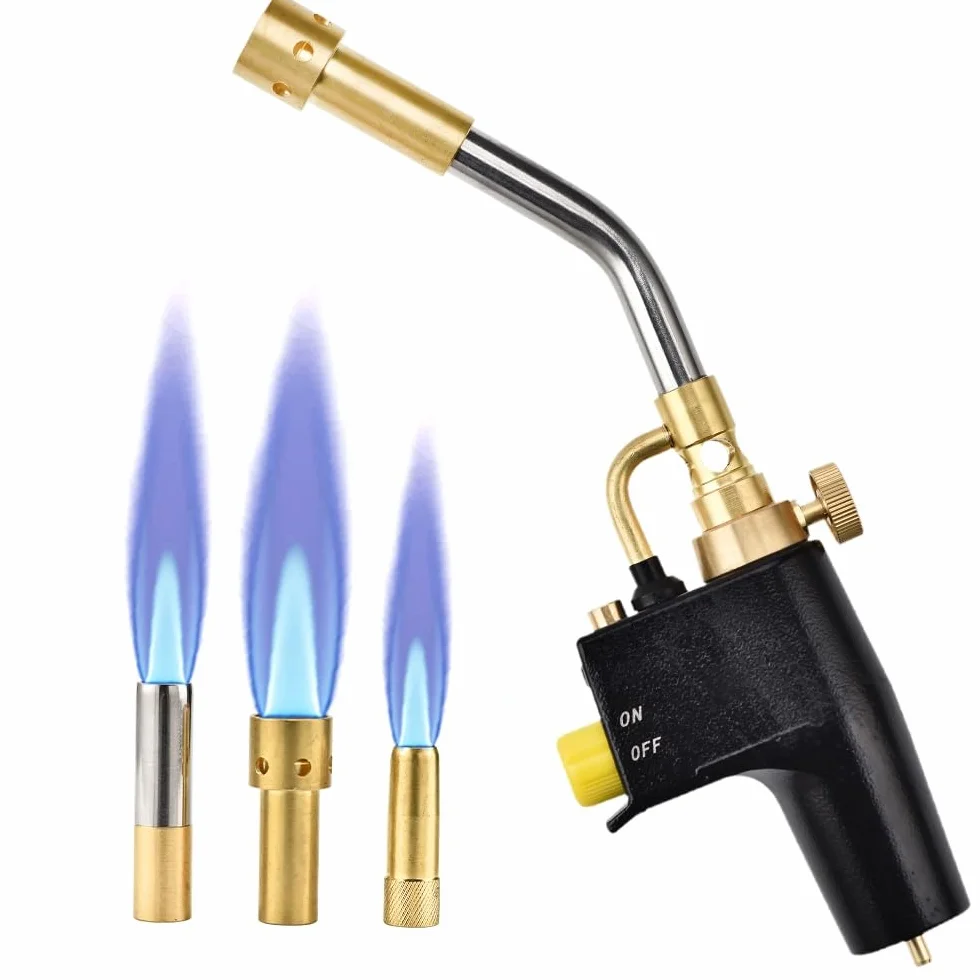 GJ-8000 Propan Torch Kit mit Selbstzündung, Messingknopf, 3 Düsen
