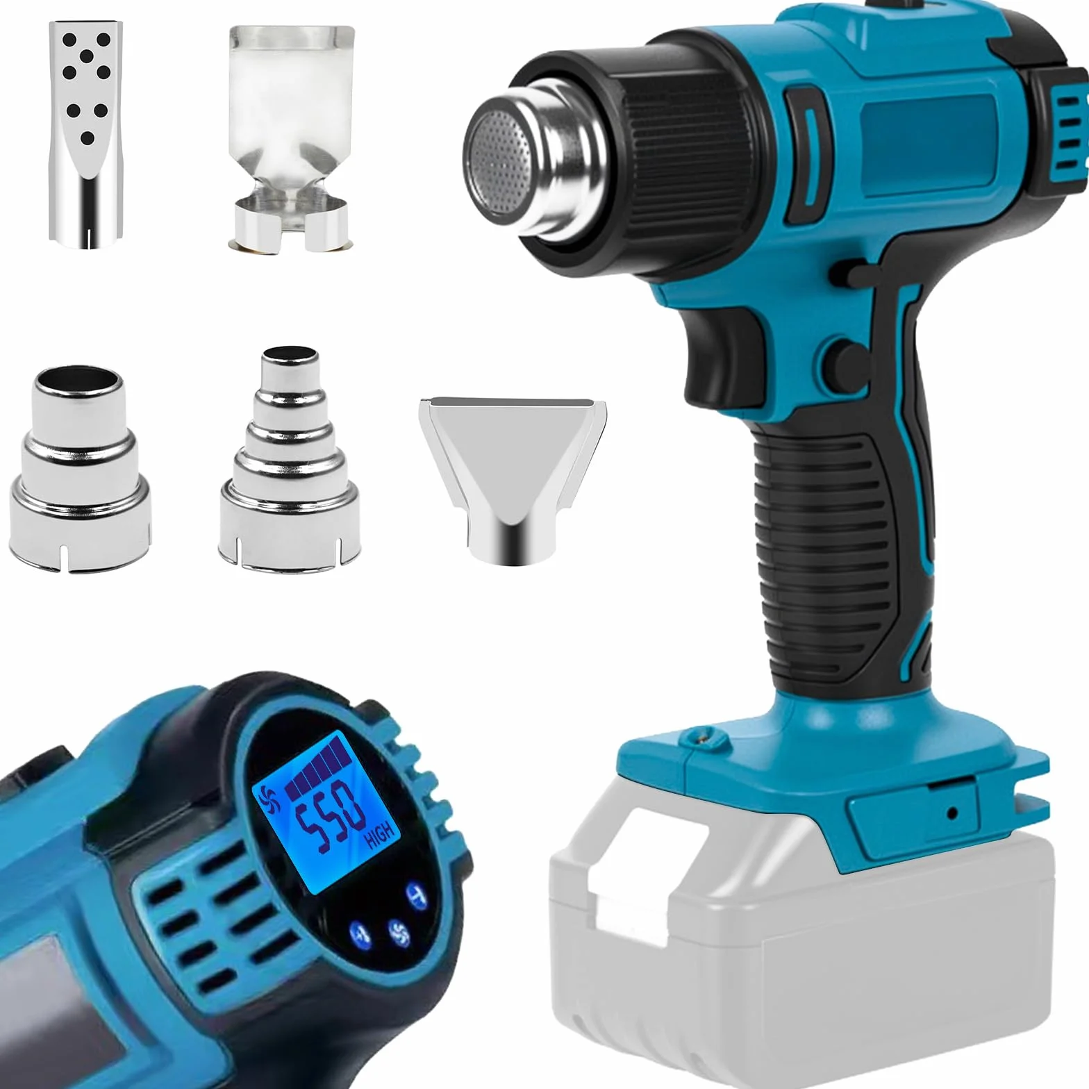 Makita Akumulatorowa Opalarka 18 V Bezprzewodowa z Wyświetlaczem LCD 50°C-550°C 5 Dysze