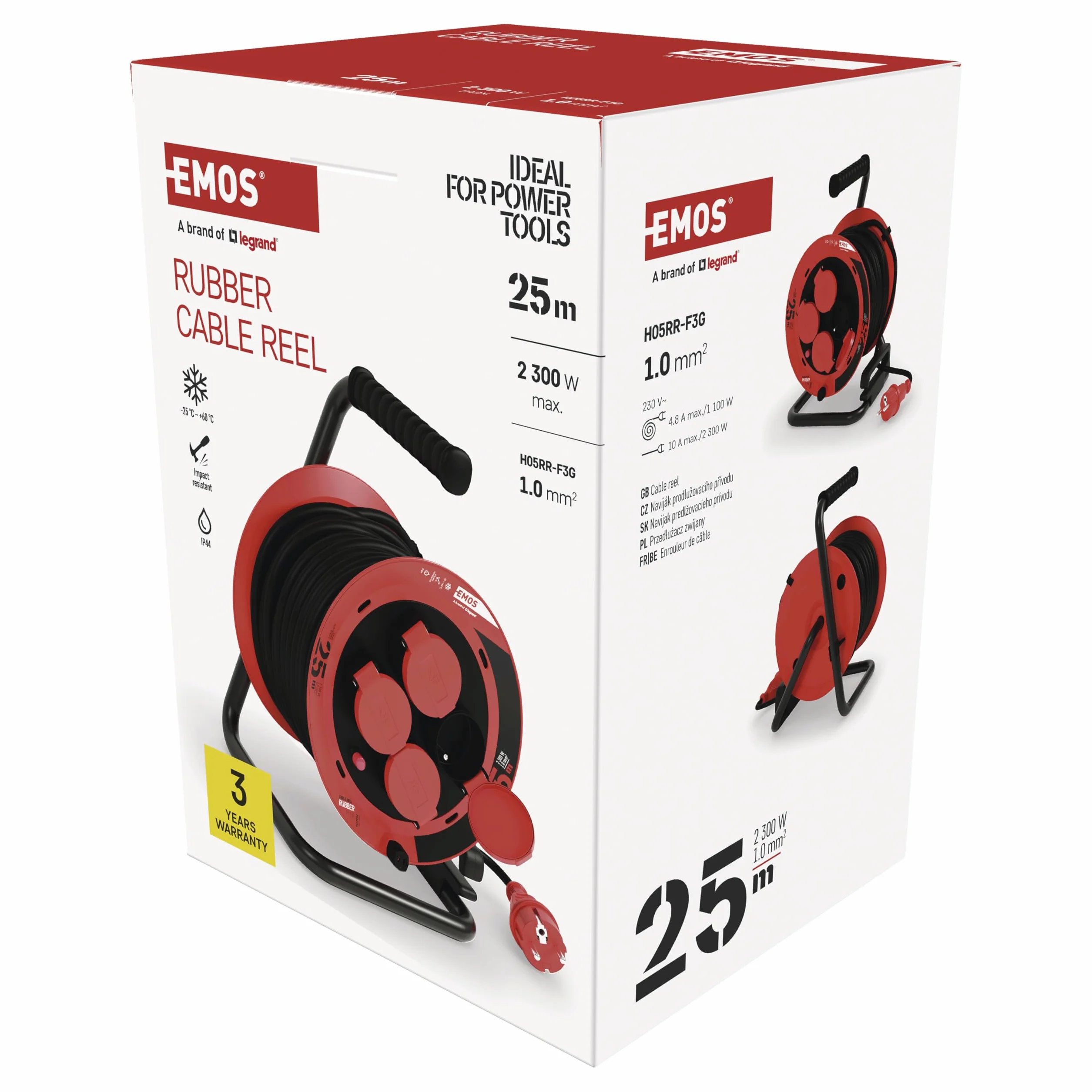 EMOS Bęben kablowy 25 m 4 gniazda wtykowe 230 V 10 A 2300 W H05RR-F3G 1,0 mm2