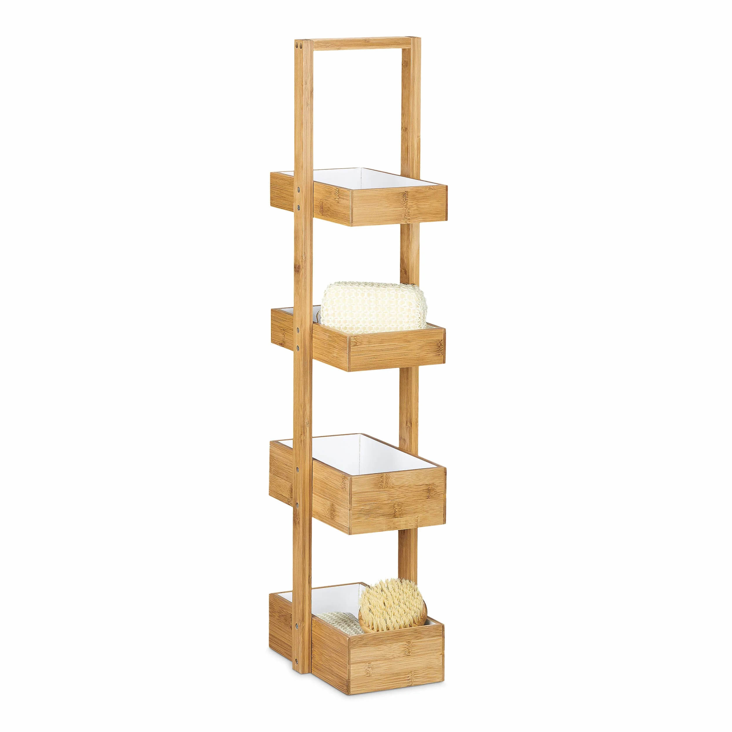 Relaxdays bambusowa półka łazienkowa stojąca 4 kosze 88x25x18 cm naturalna